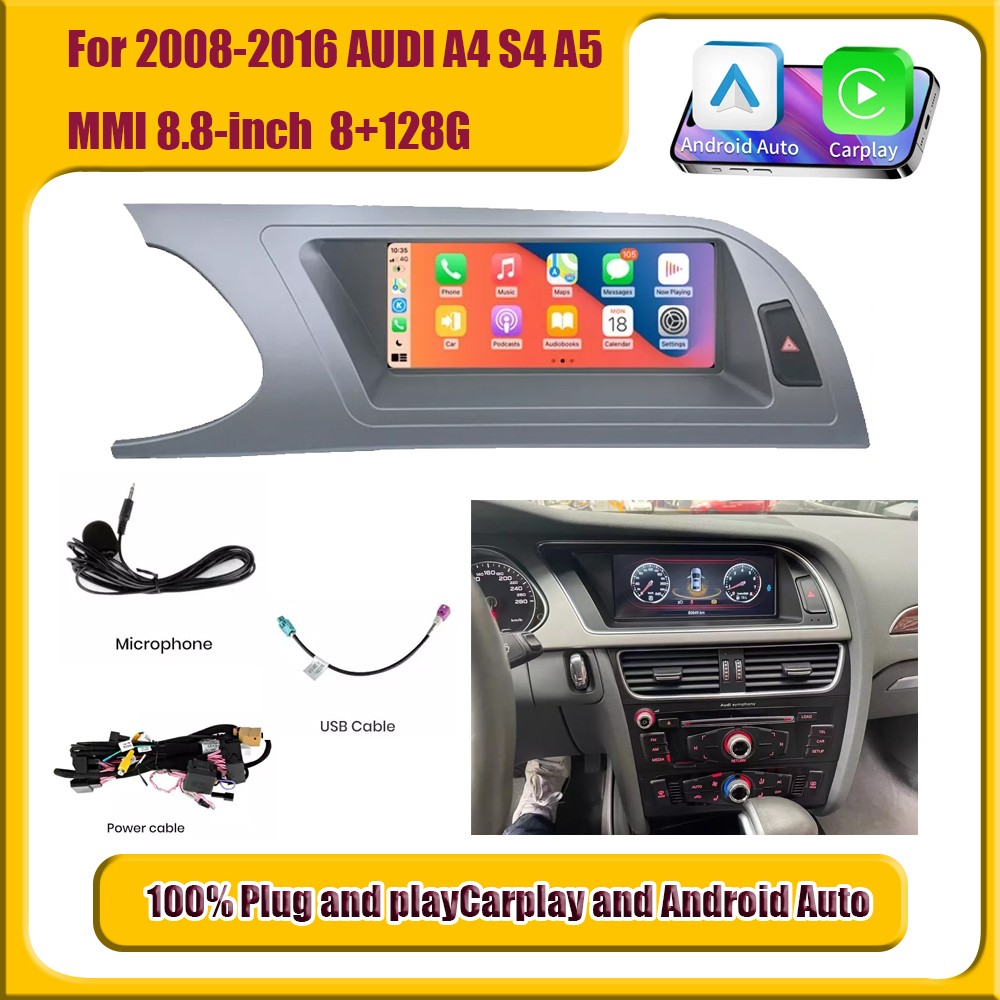 8.8″ Android 13 Car Stereo Radio GPS Nav 8+128GB For 2008-2016 Audi A4 S4 A5 MMI