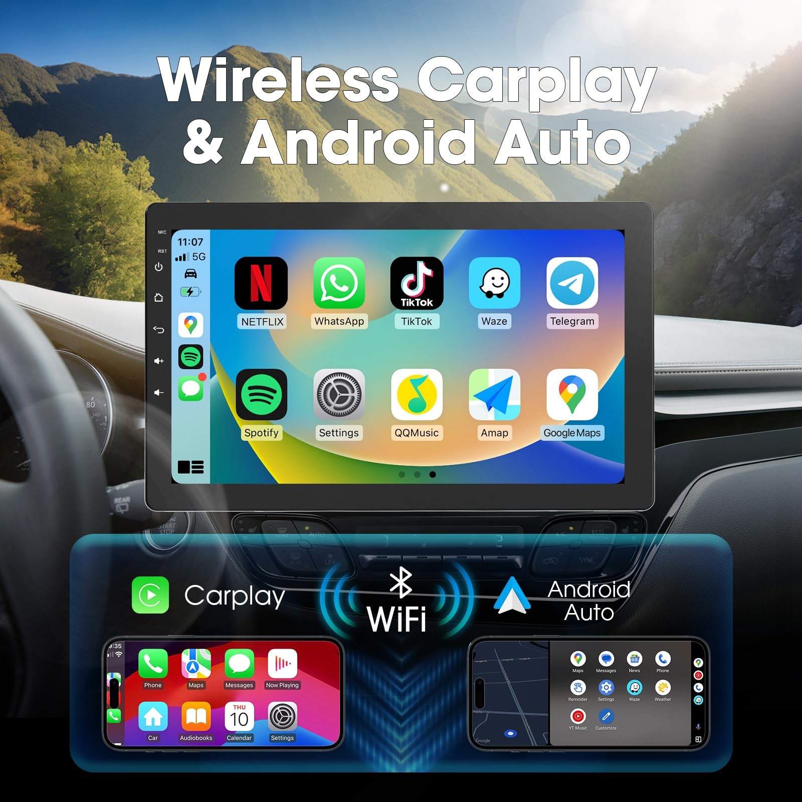Haudio 10.1 inch Single Din Car Stereo, Rotatable Touch Screen Radio with Wir…