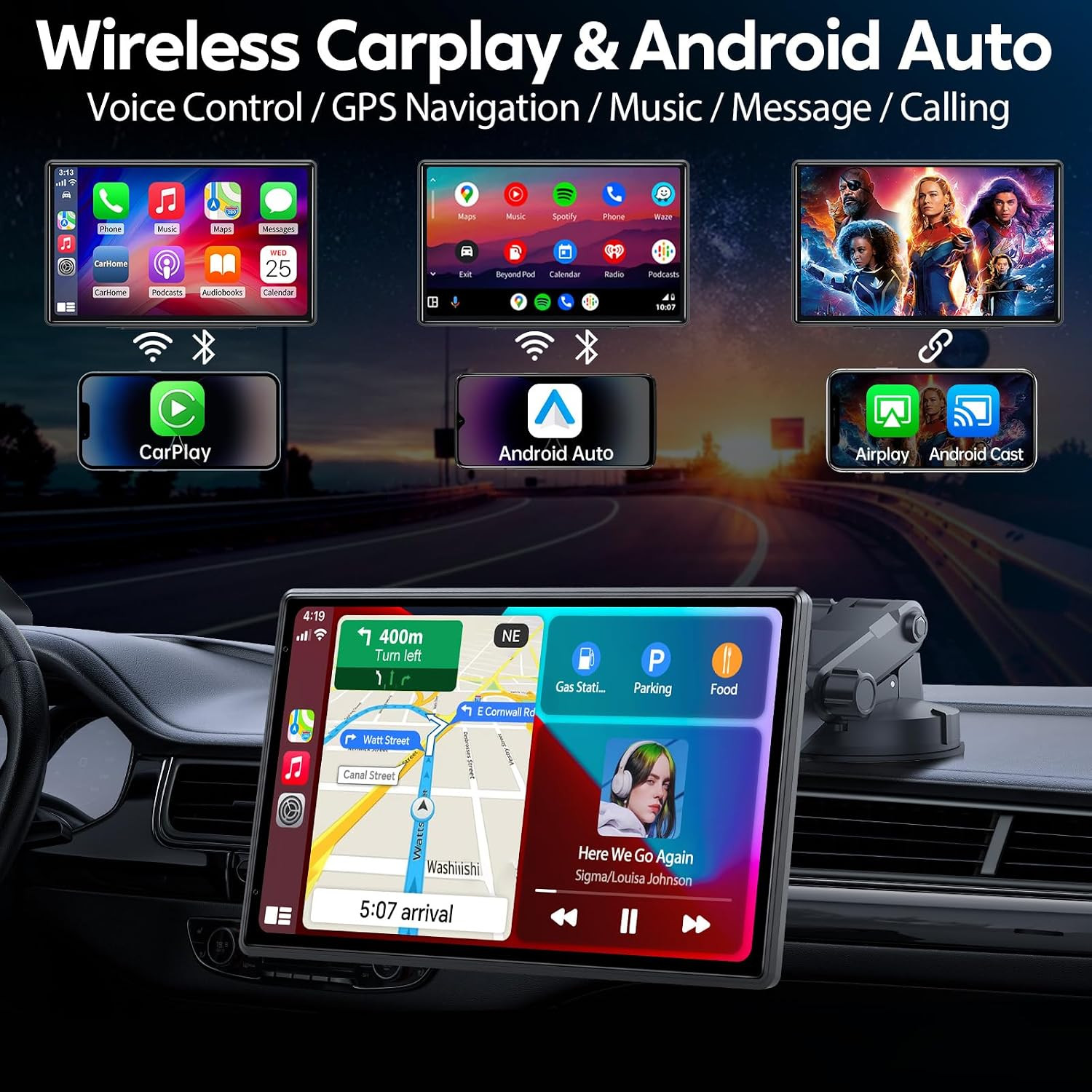Wireless CarPlay Screen for Car – Portable Dash 9″ HD IPS Screen with Strongest