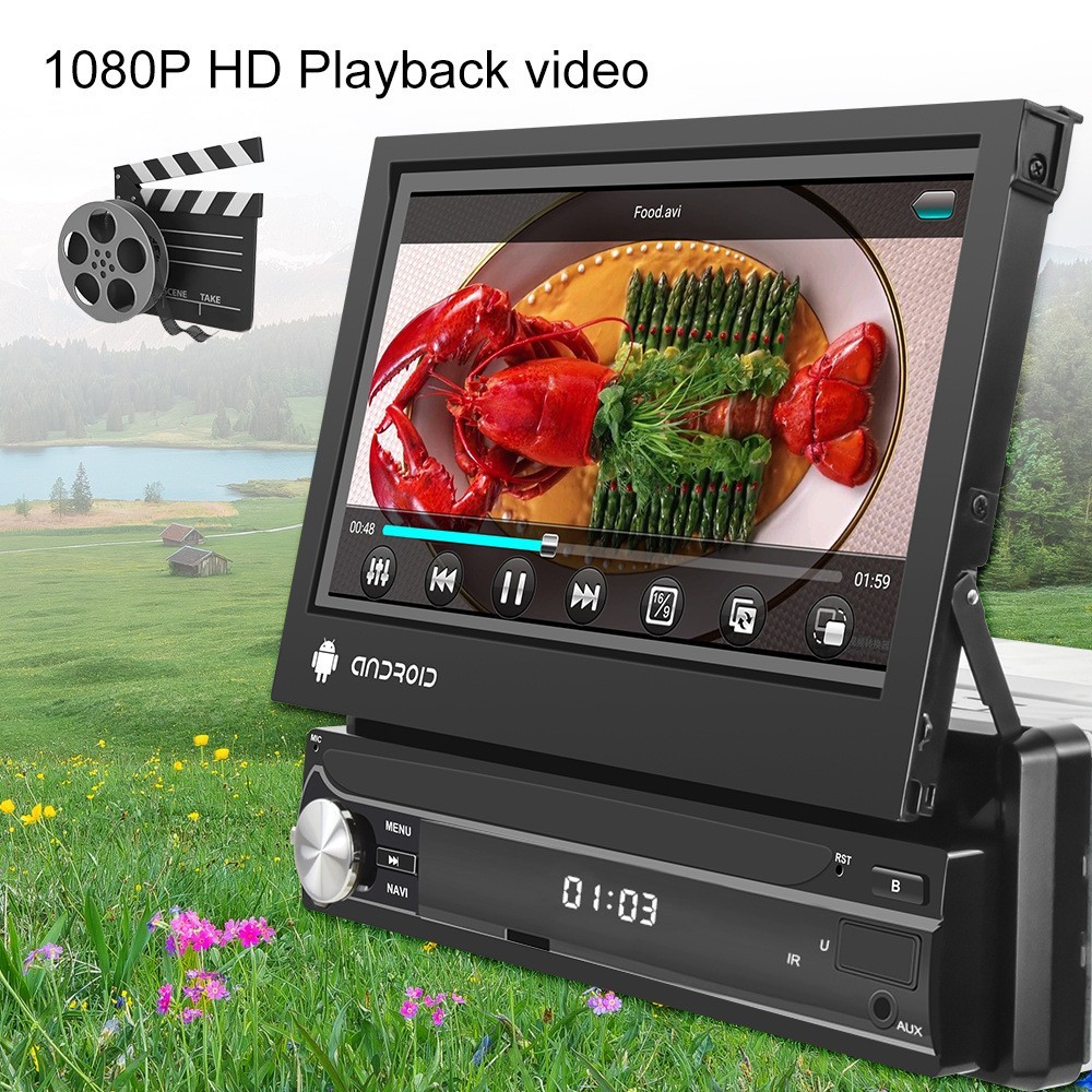 7″ HD Android Car Navigation Head Unit Bluetooth CarPlay WiFi Manual Fold Screen