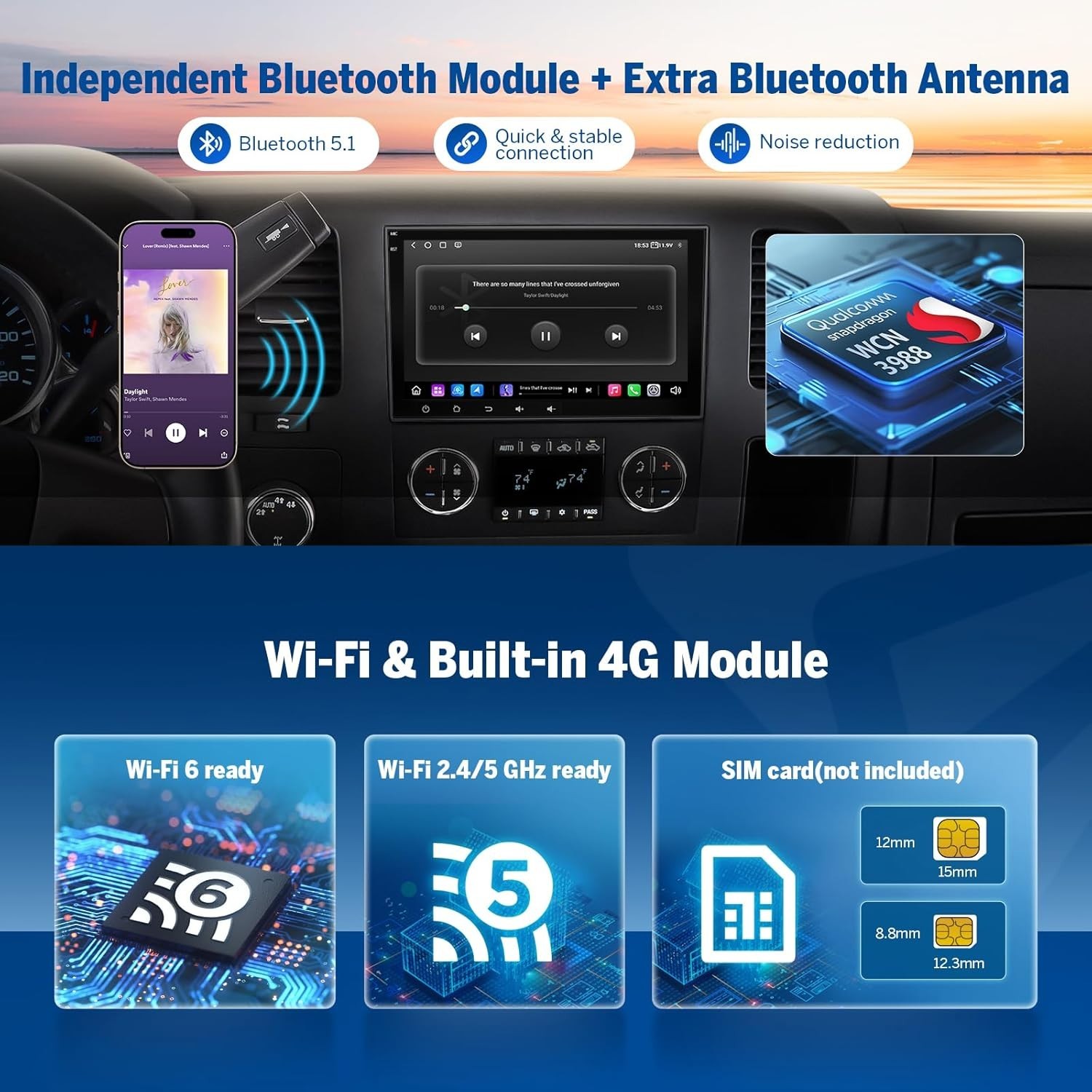 EONON 8″ 8Core 6+64GB Android Auto Carplay for 2006-2013 Chevy GMC Buick Hummer