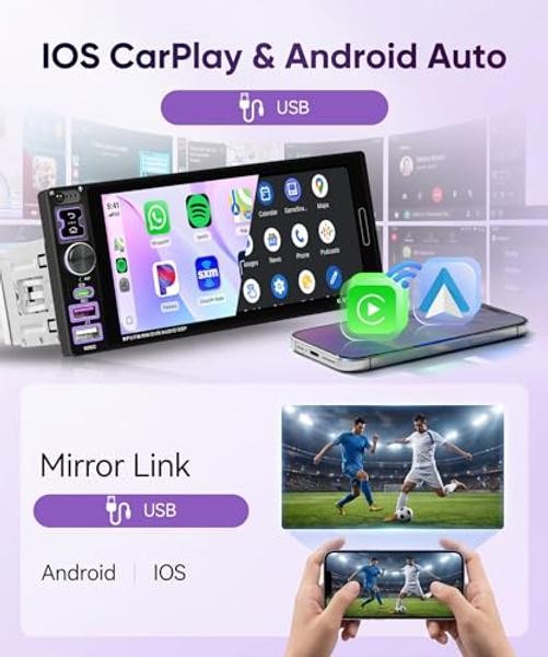 Car Stereo Single Din CarPlay Android Auto, 1 Din Car 6.9 inch Wired Carplay