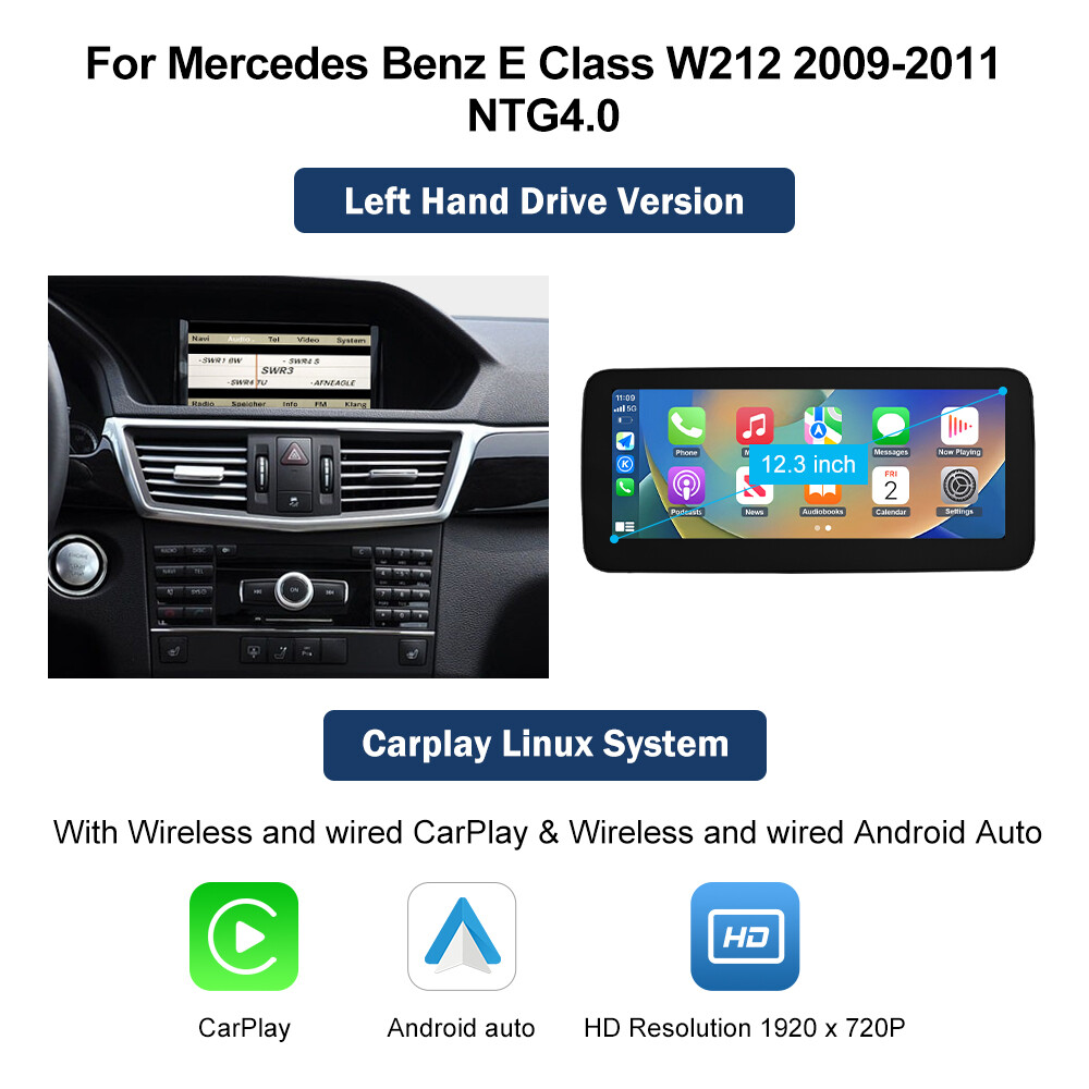 Ultra Thin 12.3”Wireless Carplay Touchscreen For Mercedes E Class W212 Navi GPS