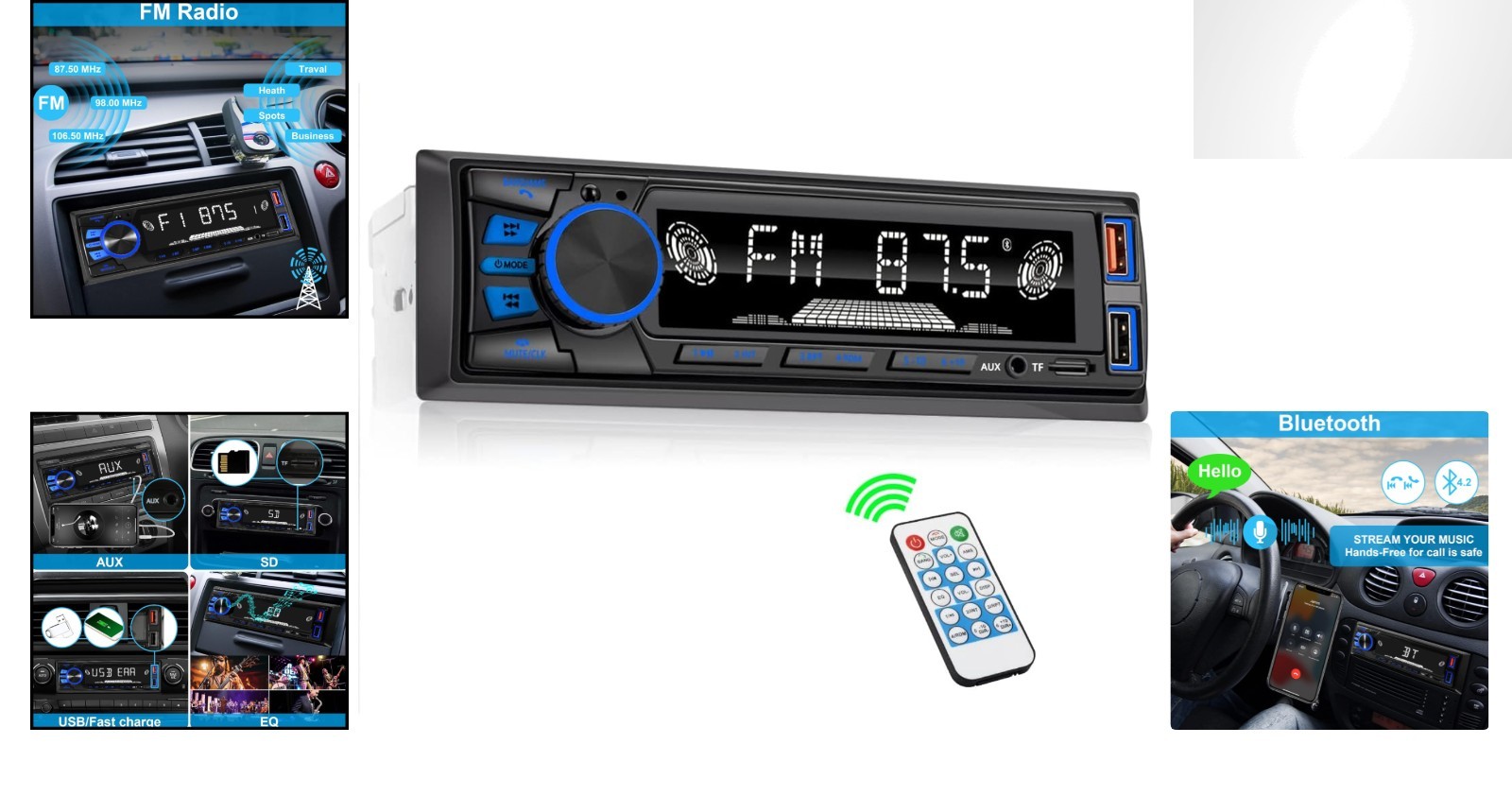 High-Fidelity Bluetooth Stereo with FM/MP3 Support & Remote Control for Cars