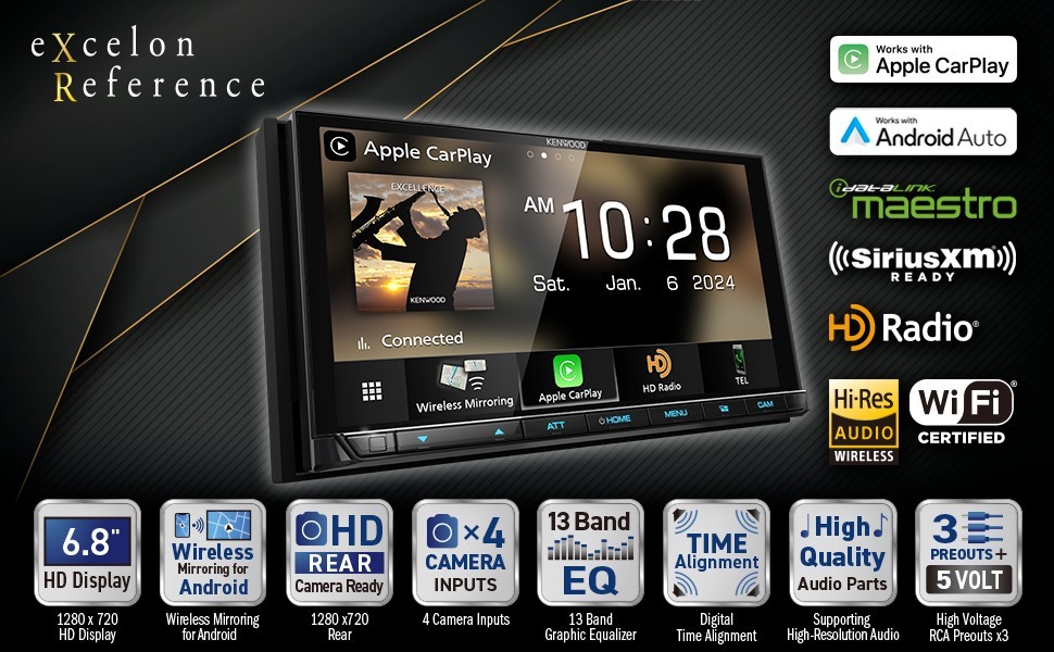 Kenwood DMX958XR 6.8″ 2DIN Digital Multimedia w/ Apple Carplay & Android Auto