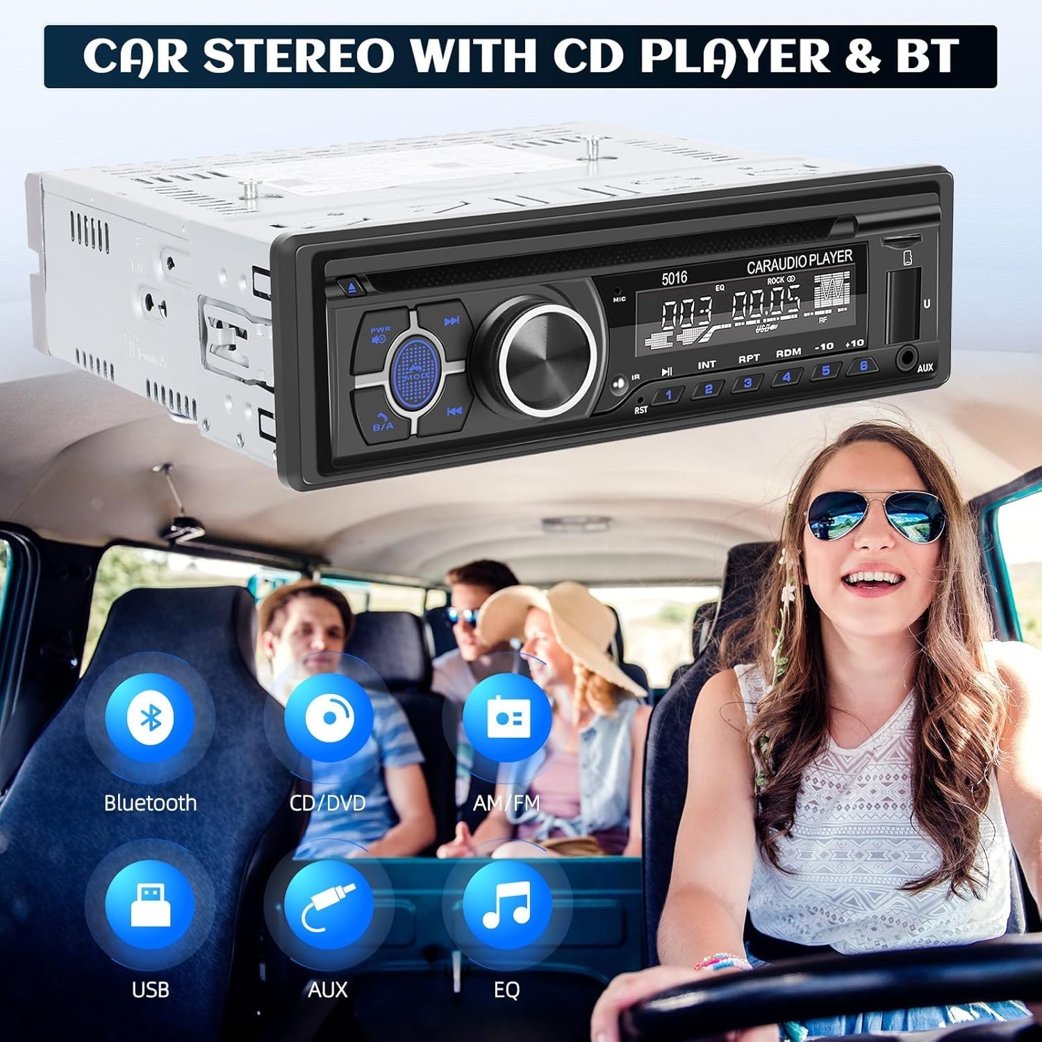 Bluetooth CD Car Stereo with USB Port – AM/FM Radio, MP3 Player, High Contras…