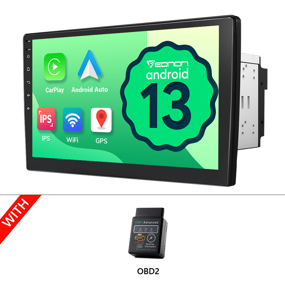 OBD+Double 2DIN Rotatable 10.1″Android 13 Touch Screen Car Stereo GPS Wifi 1080p