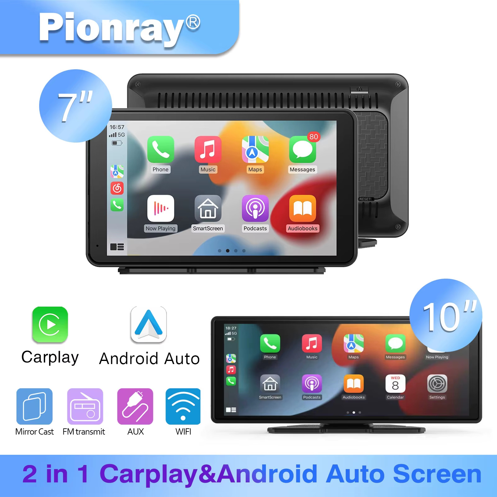 7/10 Inches Android Auto Universal Portable Carplay for Car Screen Car Radio Vid