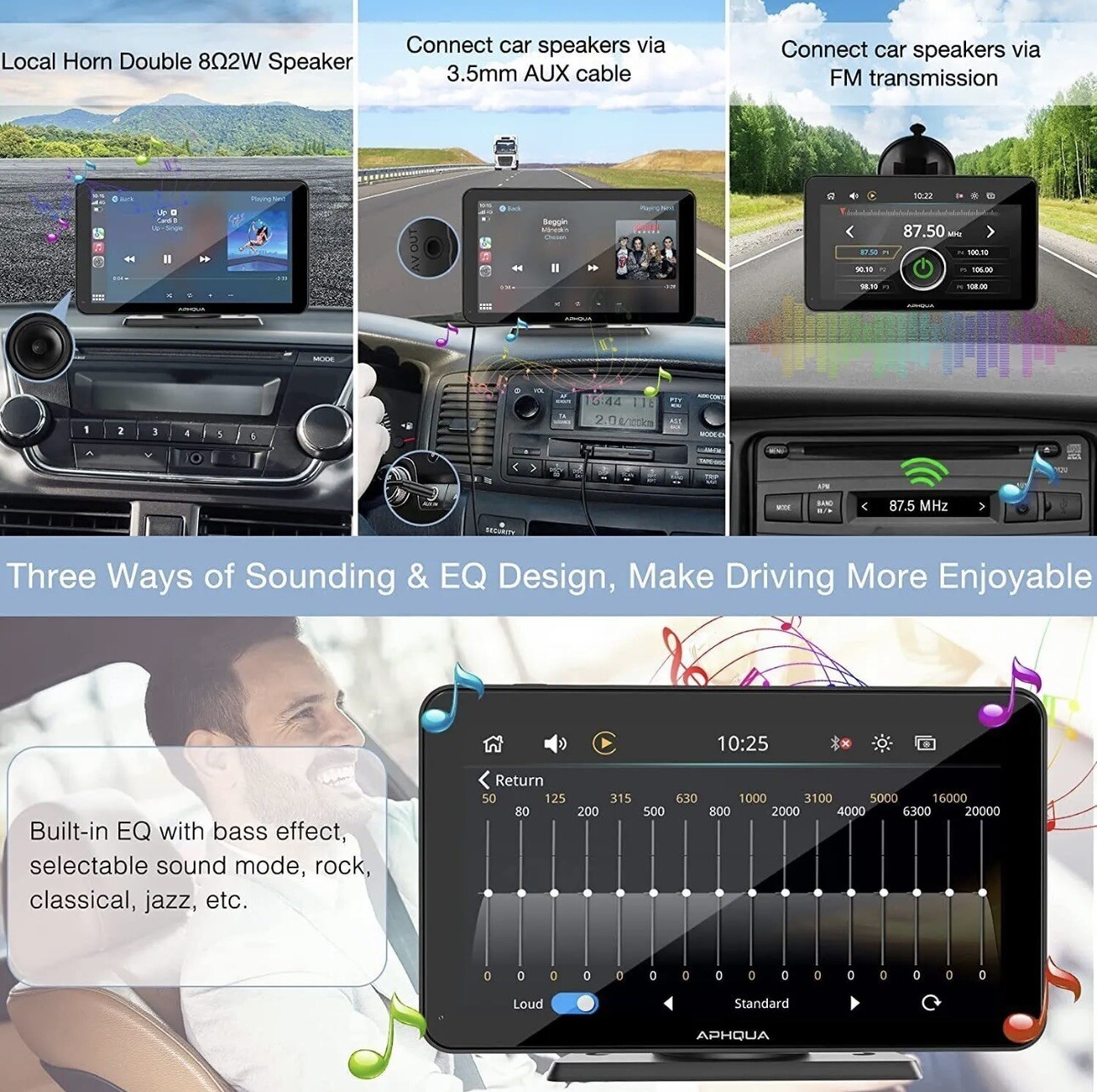 ALHQUA 7” Full HD Display IPS Touch Screen BT/USB/TF Audio/Video/ Voice Controls
