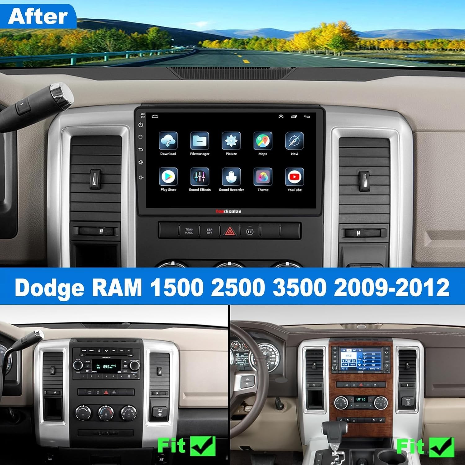 QLED Radio Upgrade for Dodge RAM 1500 2009 2010 2011 2012,8 core CPU, Touch 4383