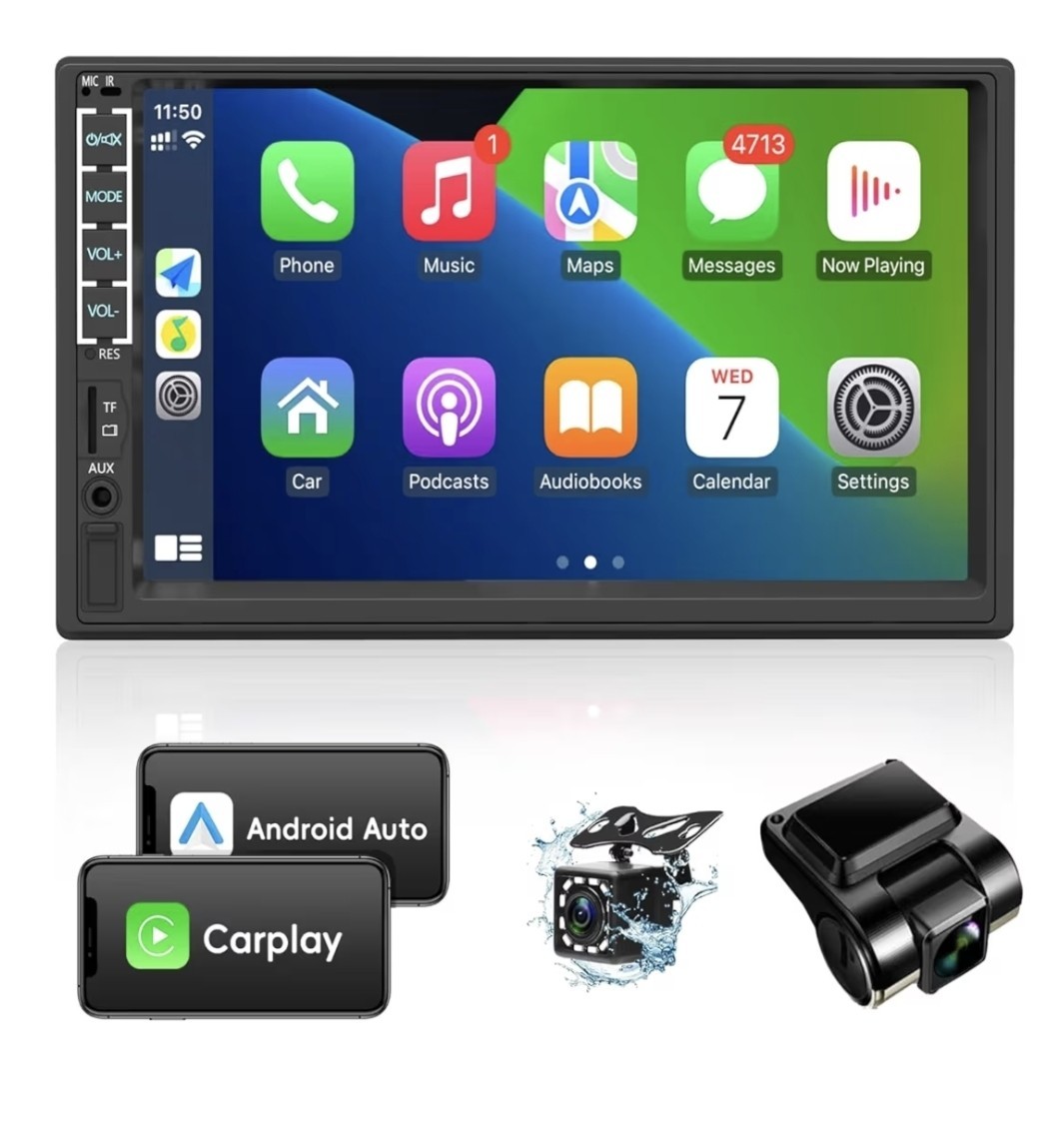 ​Leadfan Double Din Car Stereo Apple CarPlay Droid Auto 7″ Touchscreen Dash Cam