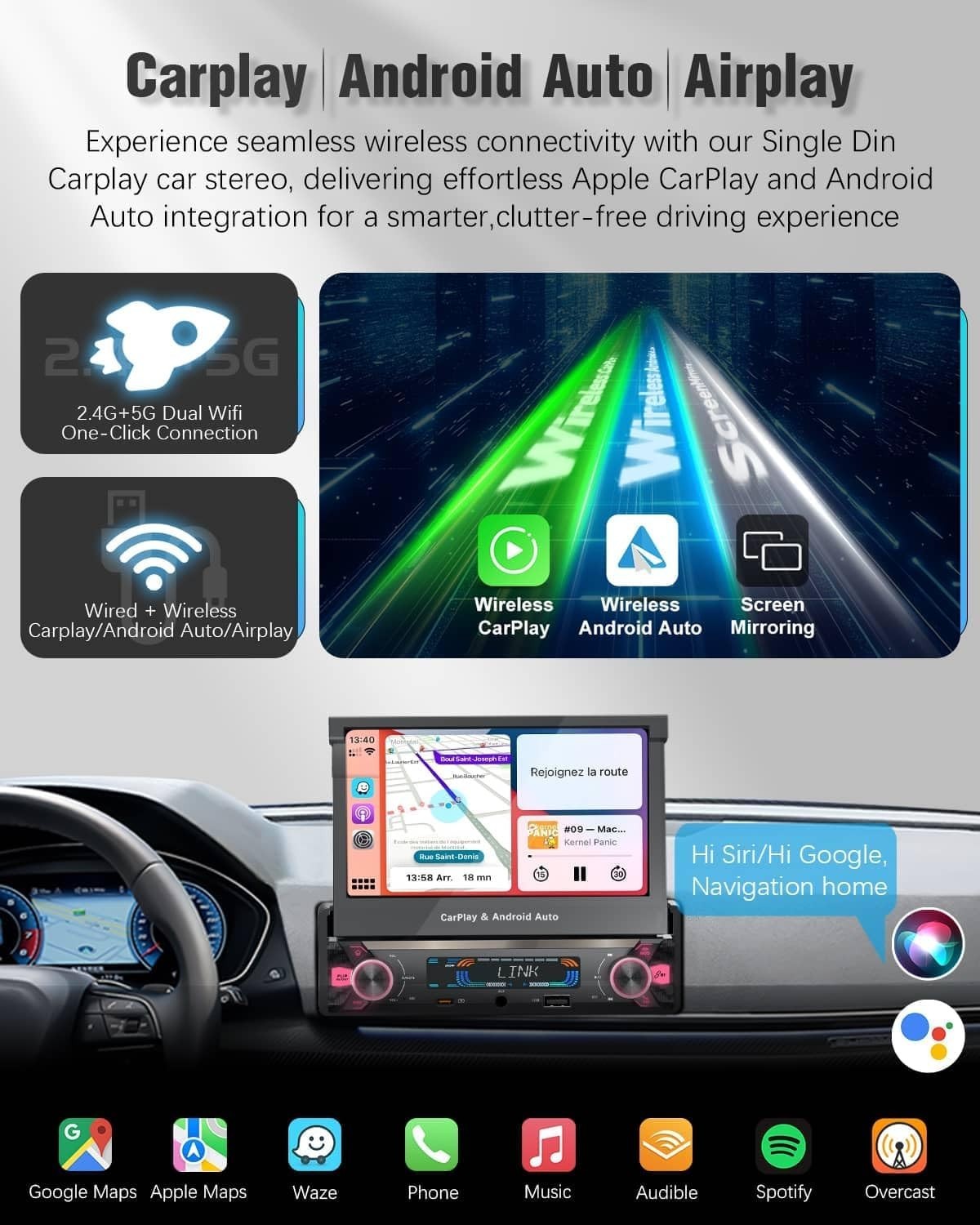 Control Your Drive With Wireless Carplay – 7 inch Touchscreen Car Radio
