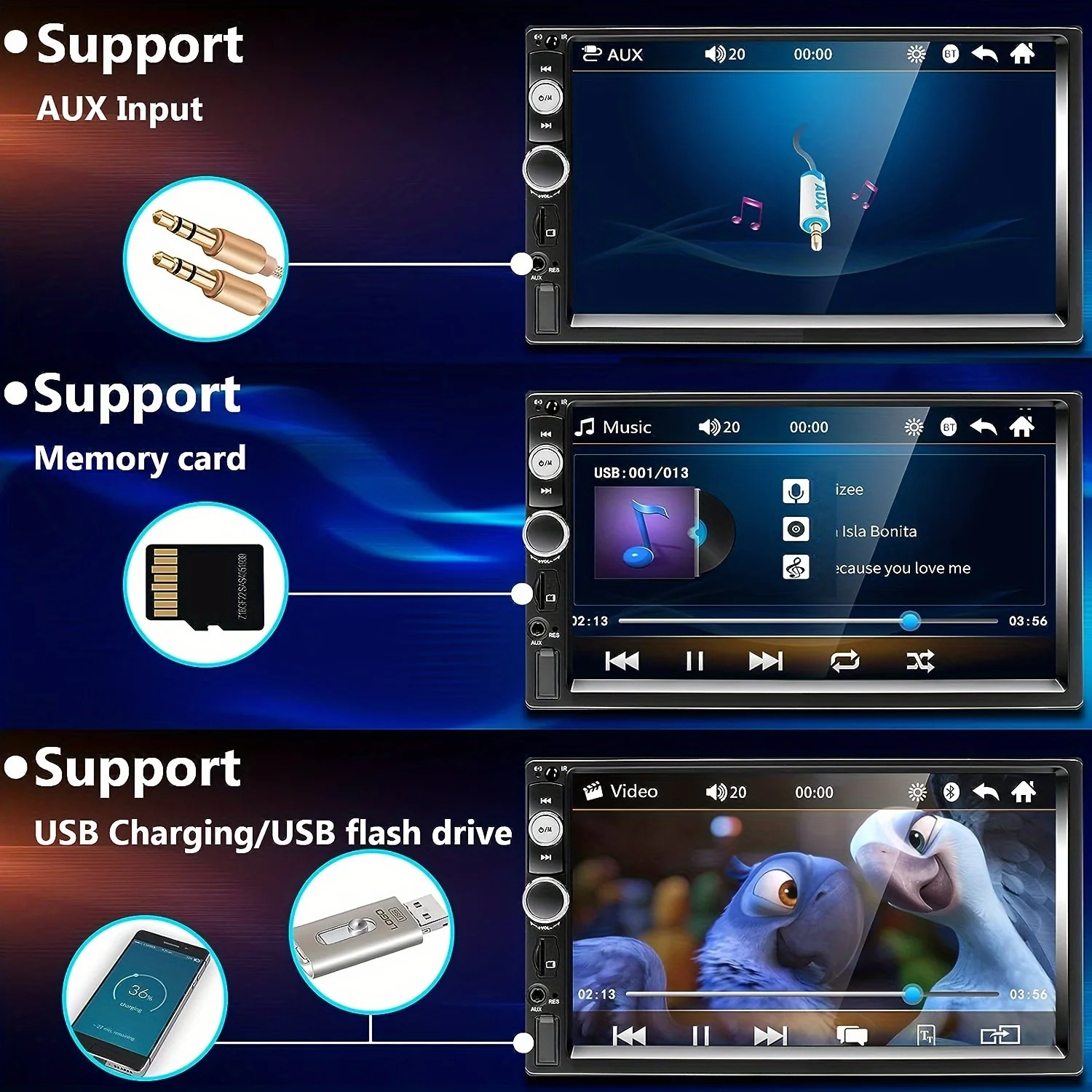 7” Car Stereo Radio B-T Hands Free Calling 2DIN MP5 Player Screen mirror link.’