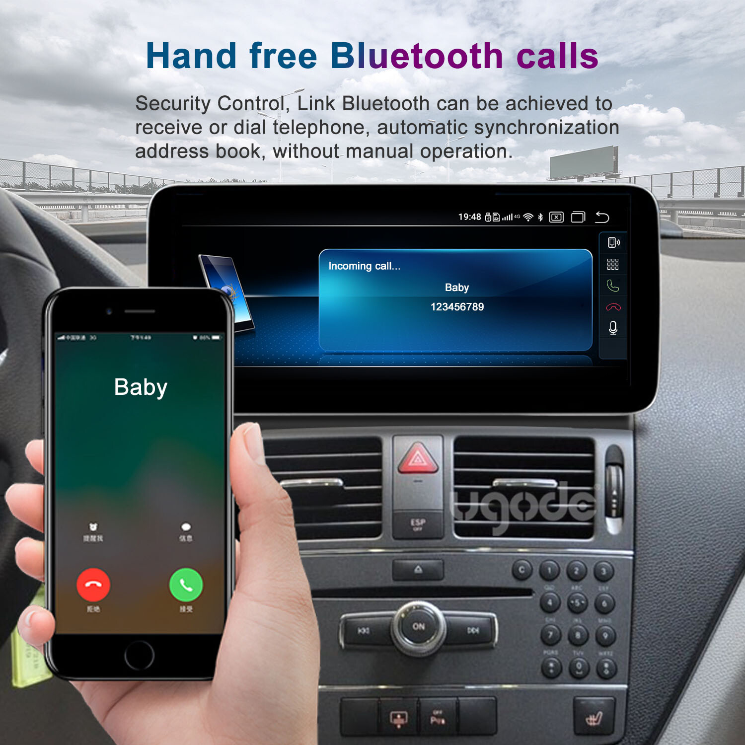 Ugode 10.25inch 4+64G Android13 Screen CarPlay Stereo Benz C class W204 NTG4.0