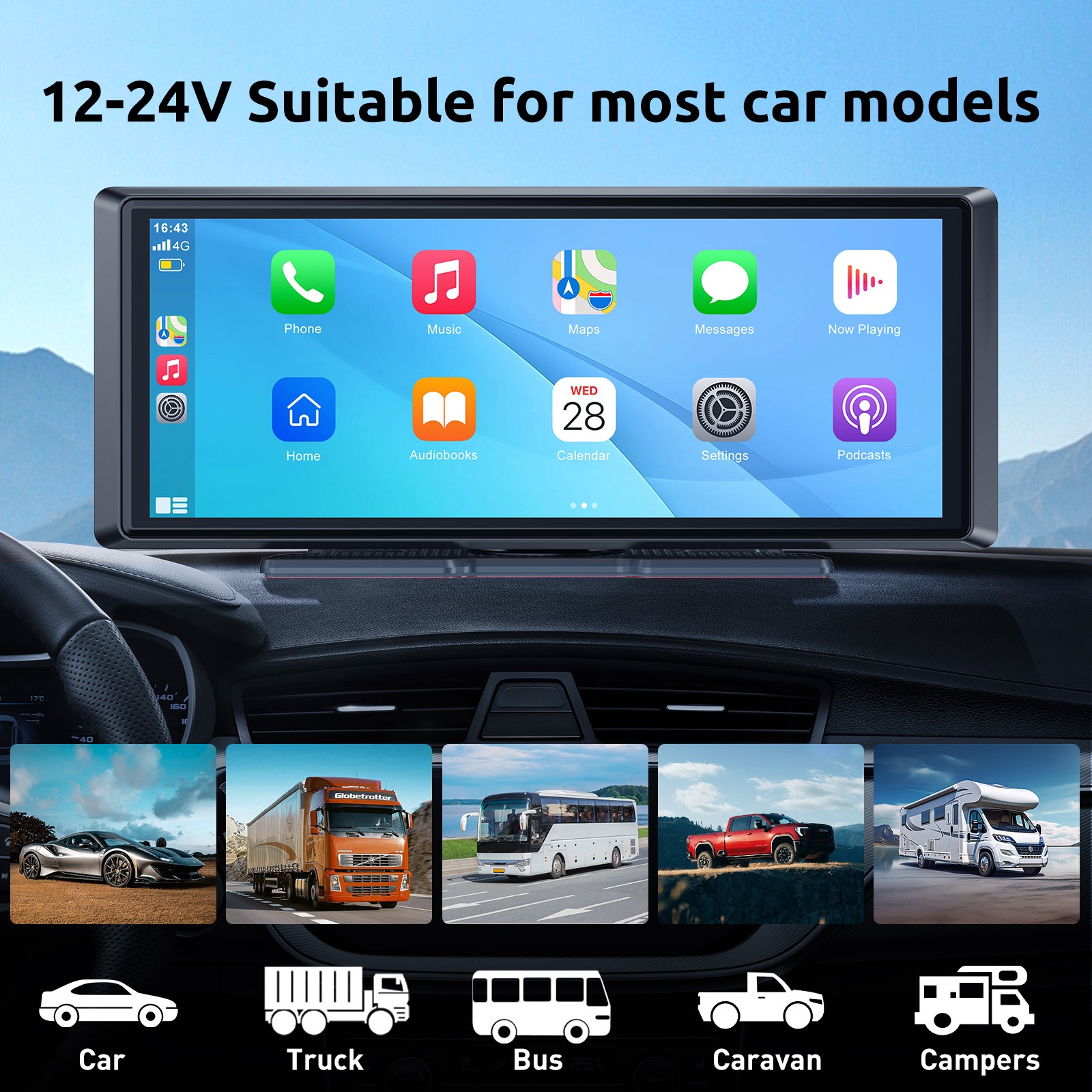 8.1″ Large Screen Portable Carplay Android Auto With Cam Car Stereo SAT NAV BT