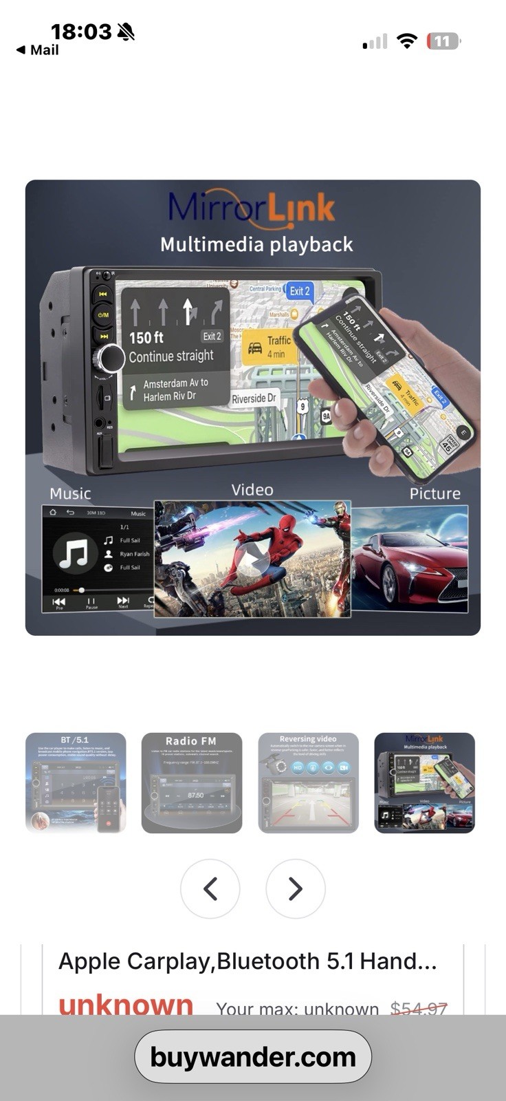 2 DIN MP5 Car Player Touchscreen Bluetooth 5.1 Apple CarPlay USB Input- NEW!