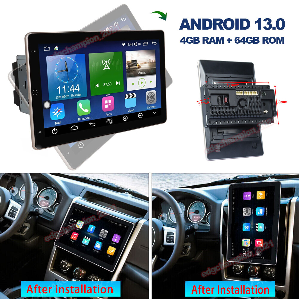 4+64GB 2DIN Rotatable 10.1” Android 13 Car Stereo Radio GPS Wifi Apple Carplay