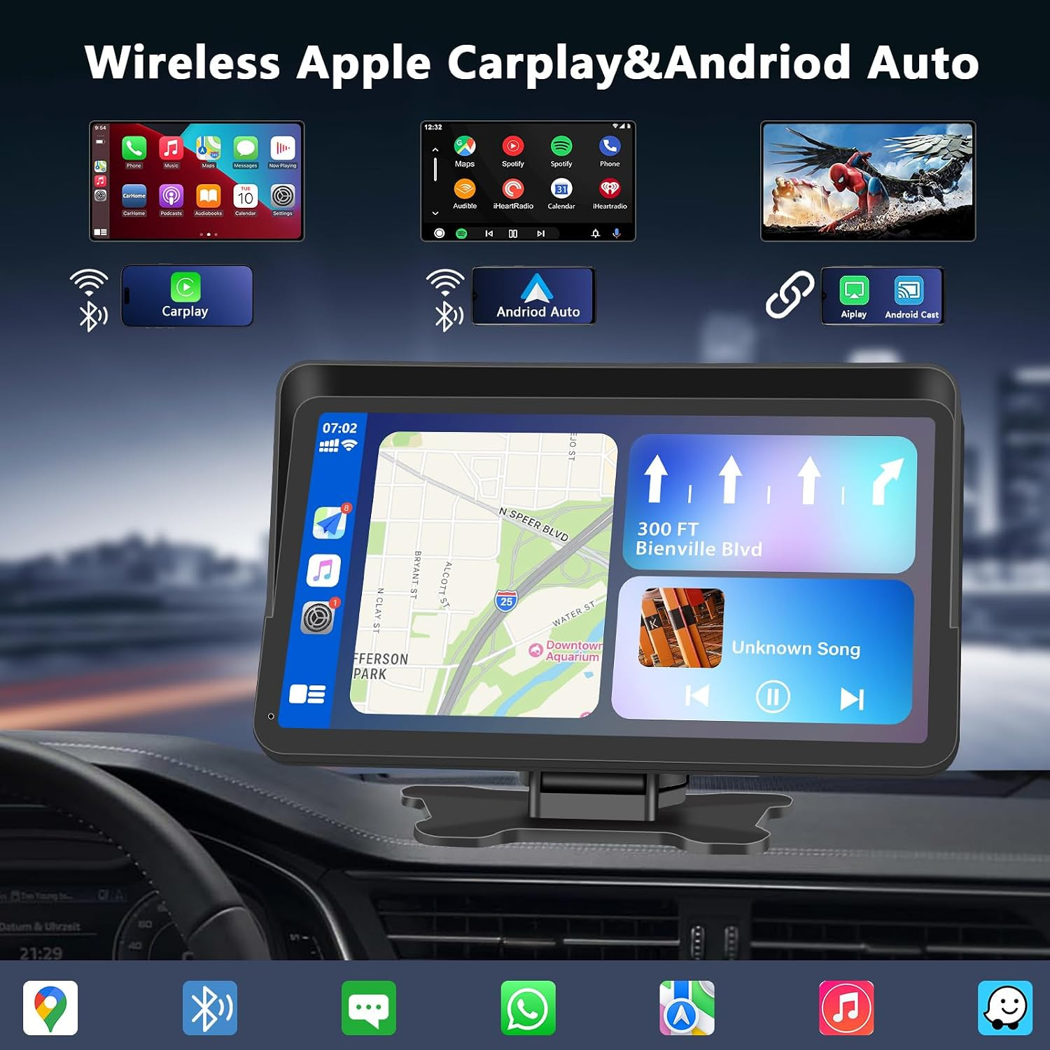 Apple Carplay Portable Car Stereo and Android Auto,Carplay Screen for Car Radio
