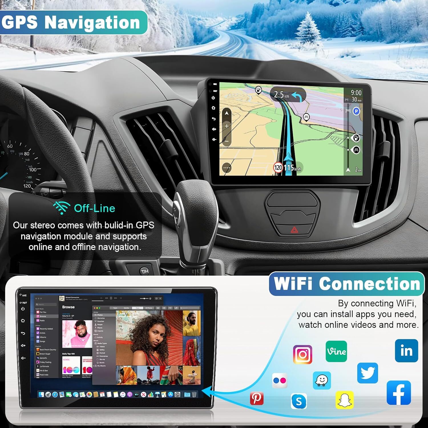Apple Carplay For 2015-2019 Ford Transit 150 250 350 Car Stereo Radio GPS Camera