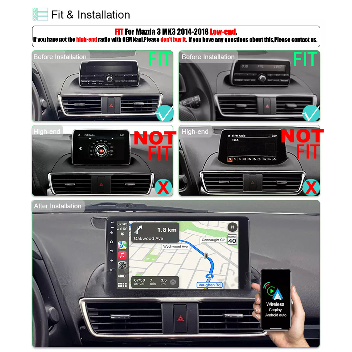 Apple Carplay For 2014-2018 Mazda 3 GPS Navigation Android 12.0 Car Stereo Radio