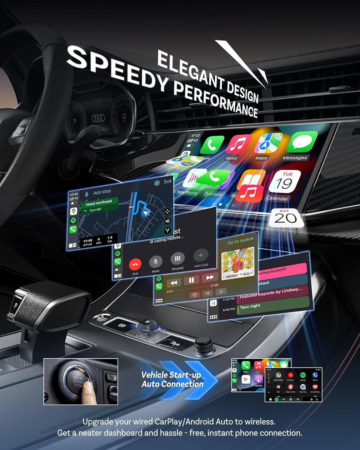 OTTOCAST Mini Slim Wireless CarPlay & Android Auto Adapter, USB-A/USB-C Dual Por