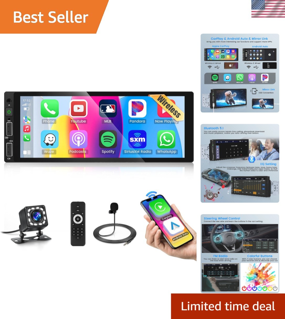 Advanced 6.9 Inch Car Audio Stereo with Wireless Carplay & Enhanced Connectivity