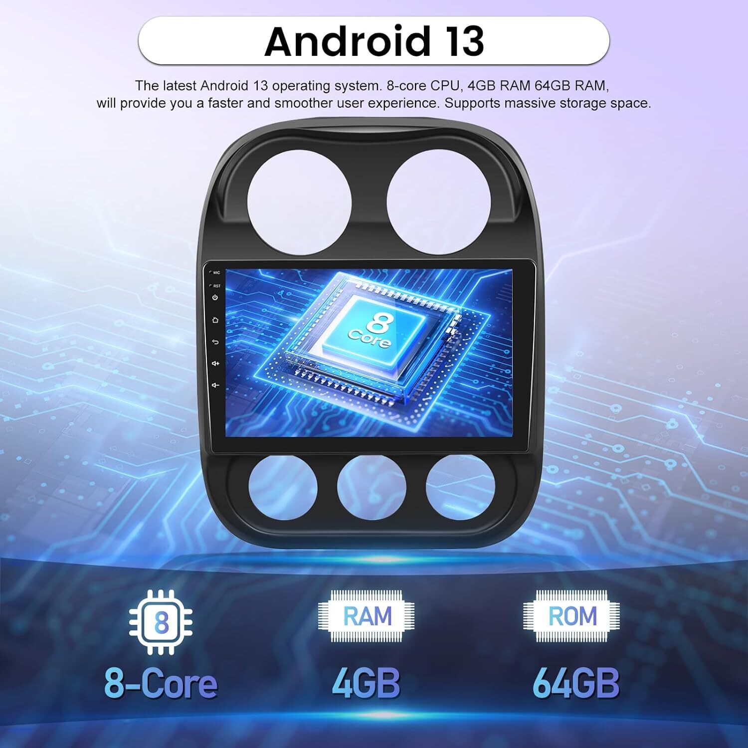 4+64GB For Jeep Compass 2010-2016 Radio Stereo GPS Nav Android 13 Apple Carplay