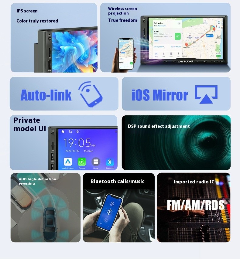 Factory Private Mold 7 Inch Double Spindle Machine Wireless Carplay Screen Car