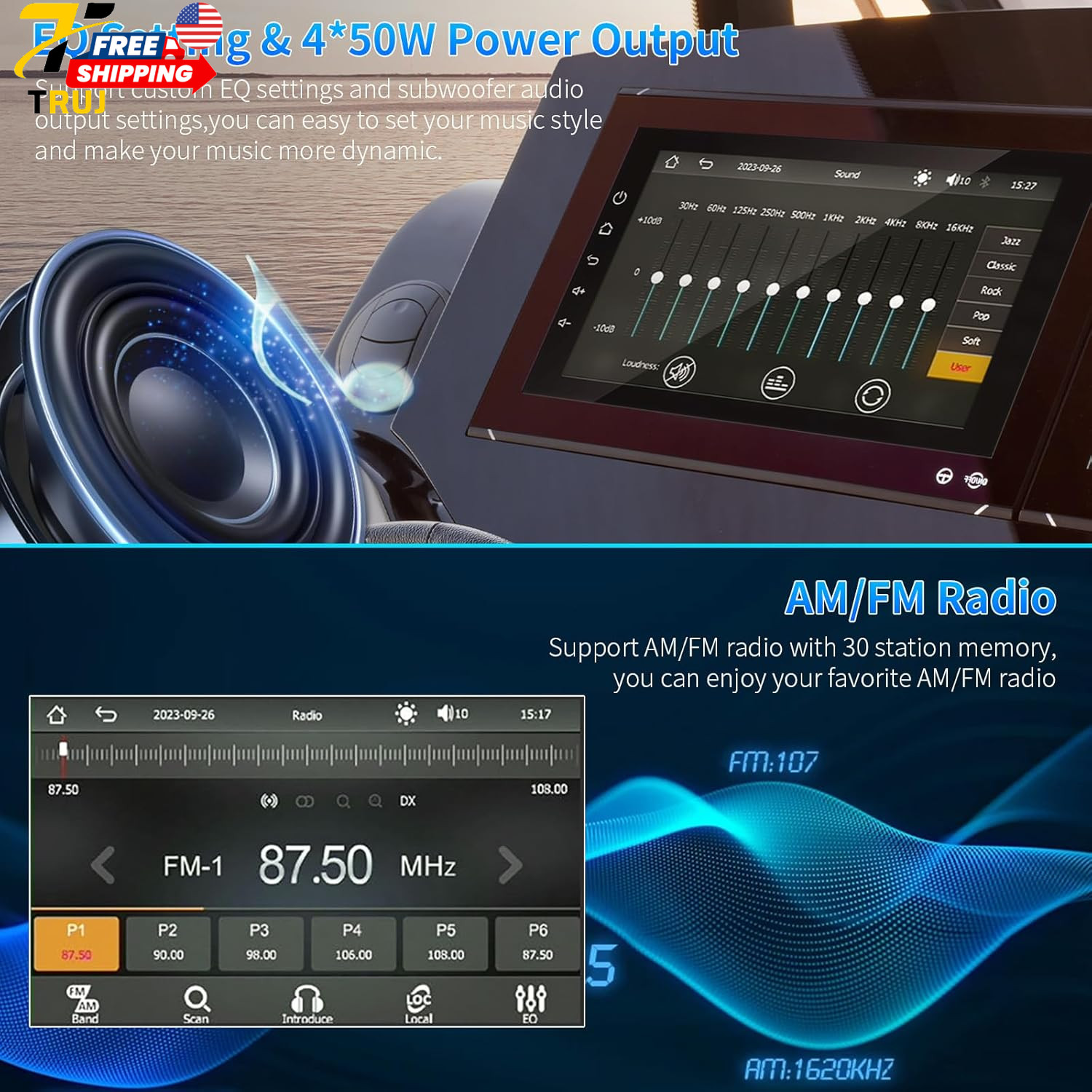 Geloo 2025 Upgraded Marine Stereo with Wireless CarPlay and Android Auto Portabl