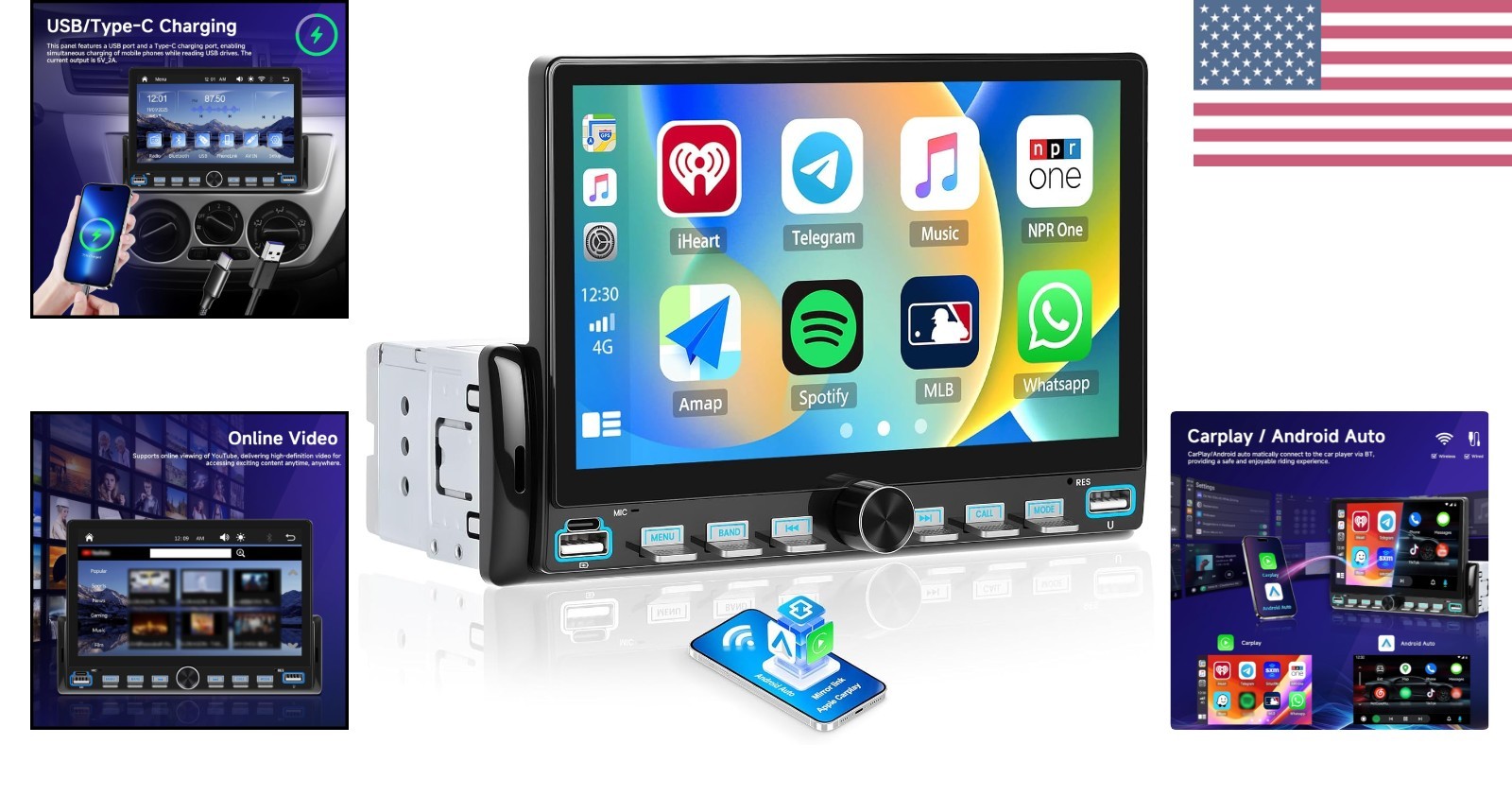 7 Inch Single Din Car Stereo – Wireless CarPlay & Android Auto, Mirror Link, …