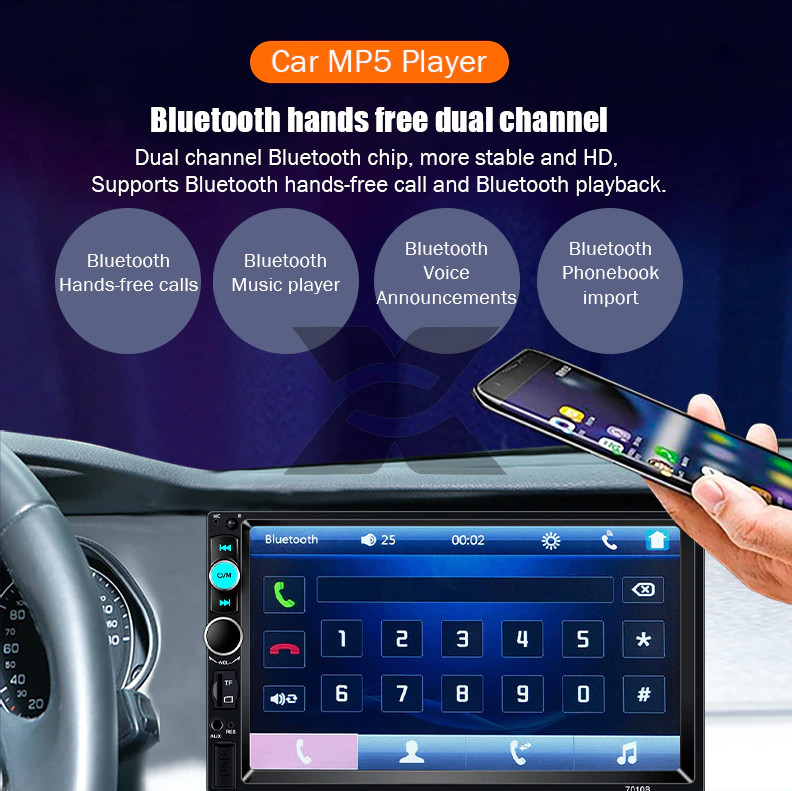 Double 2 DIN Car MP5 Player 7″ Bluetooth Touch Screen Stereo Radio With Camera