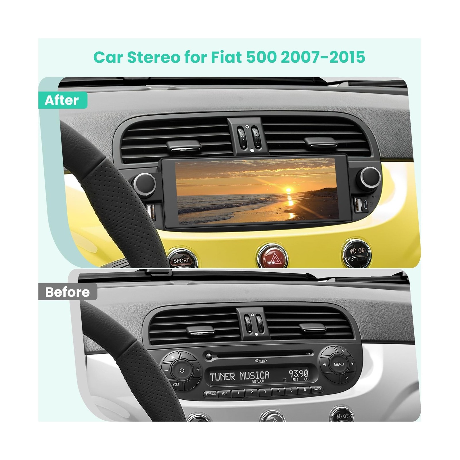 4+64GB Car Radio for Fiat 500 2007-2015 with Wireless Carplay&Android Auto, A…
