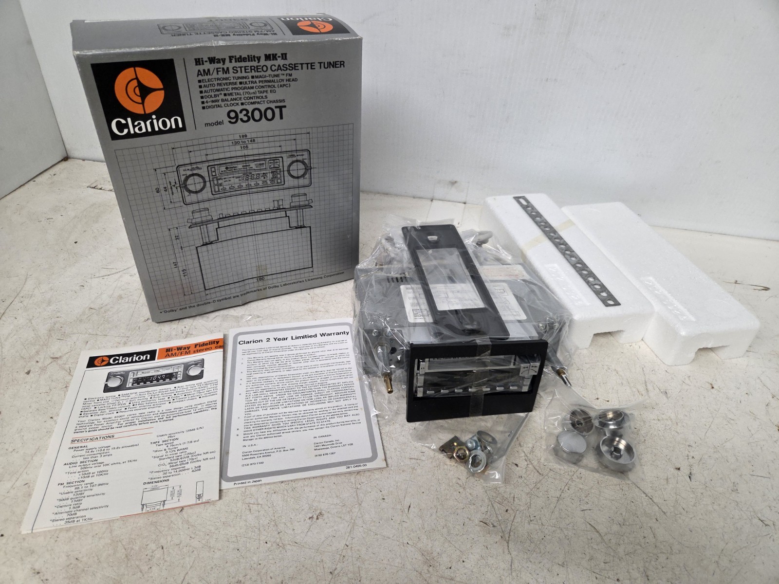 Vintage NOS Clarion 9300T AM/FM Stereo Cassette Tuner Shaft Mount Old School