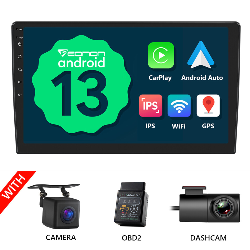 CAM+DVR+OBD+Double Din Android 13 Auto 10.1″ Car Stereo Apple CarPlay Radio GPS