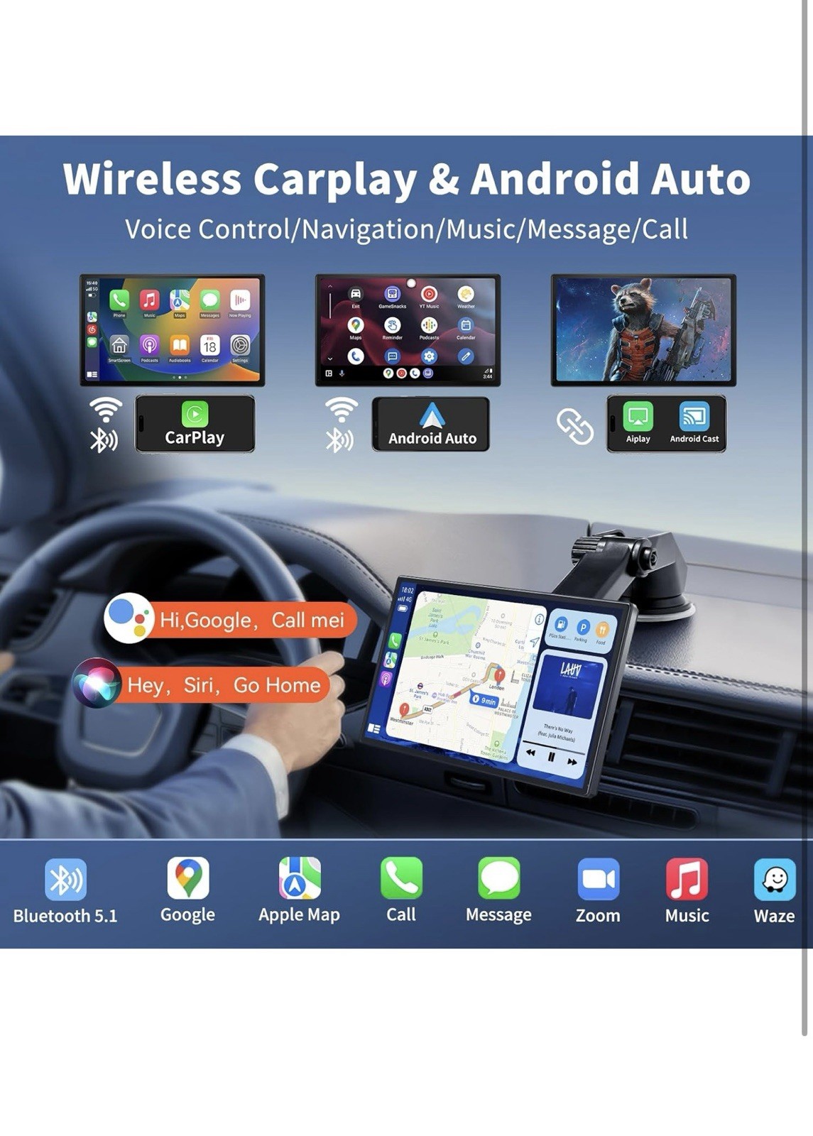 LAMTTO 9 Inch Wireless Car Stereo with Apple Carplay & Android Auto,Portable …