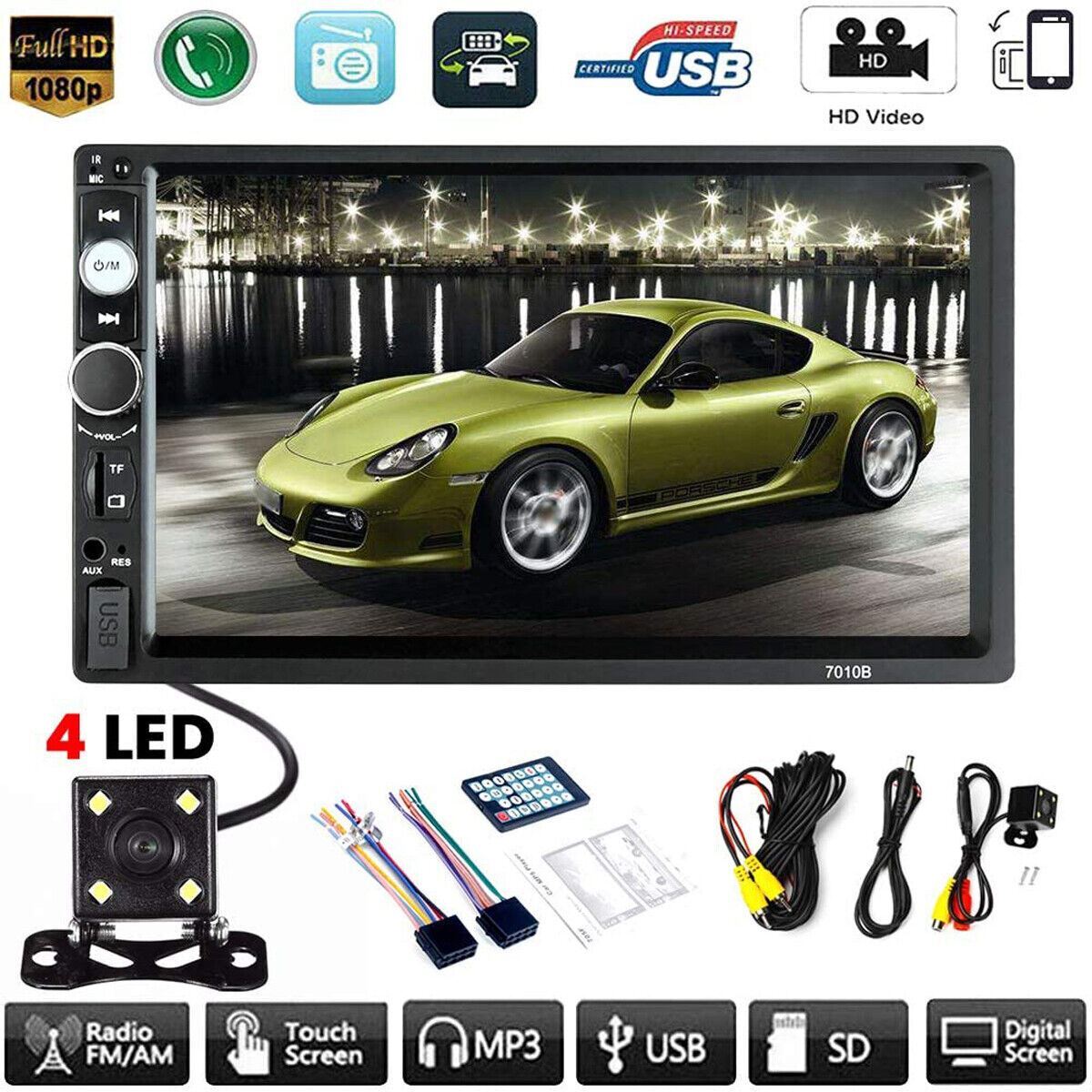 7″ Double 2 DIN Car MP5 Player Bluetooth Touch Screen Stereo Radio With Camera