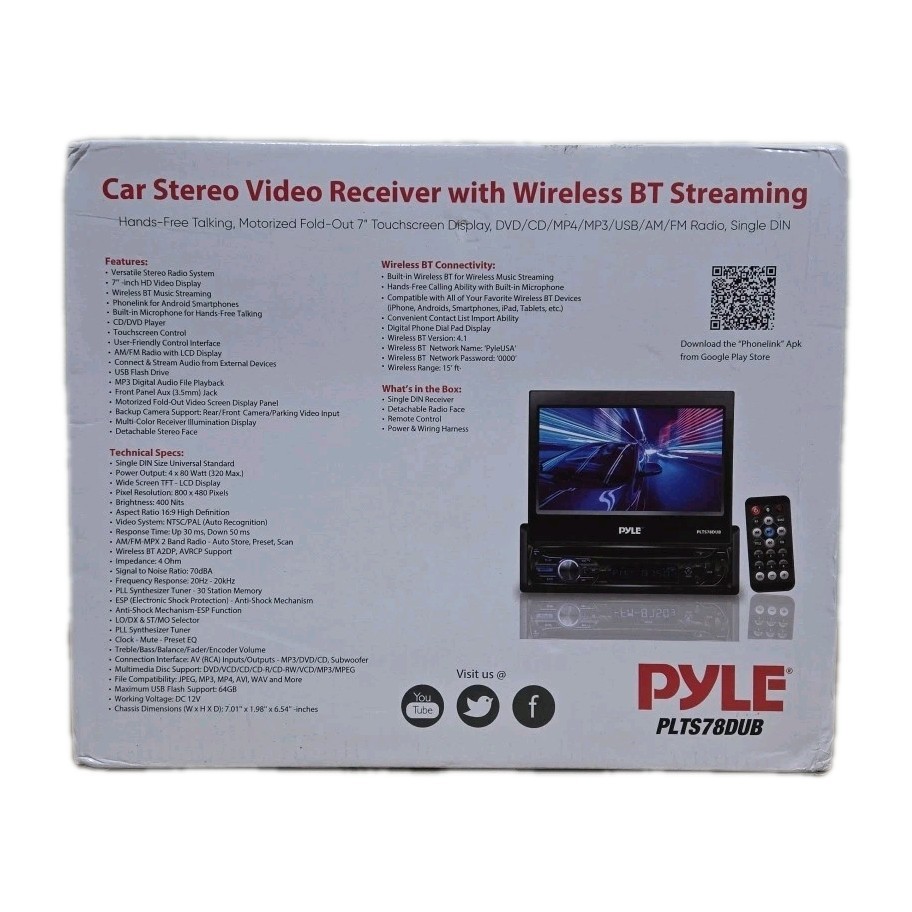 Pyle Single DIN 7″ Touchscreen Bluetooth Stereo CD/DVD Receiver