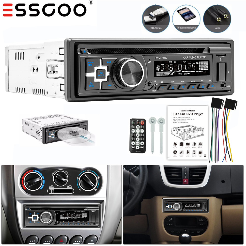 Single Din Car Stereo CD DVD MP3 Radio Audio Player Bluetooth USB TF Receiver