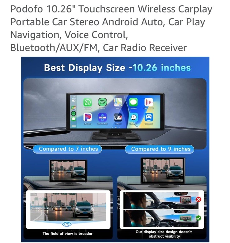 Podofo 10.26 Portable Car Stereo Touchscreen Apply Car Play.SEALED FREE SHIPPING