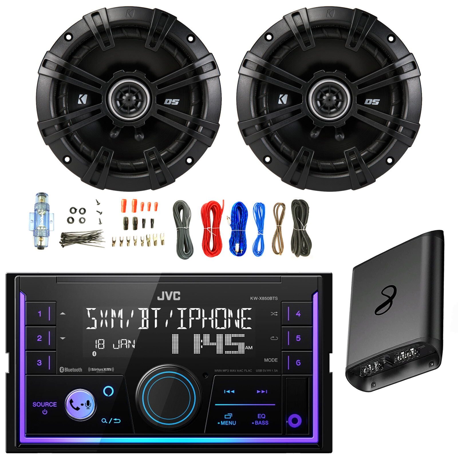 JVC Double DIN Bluetooth AM/FM Radio Receiver, 2x 6.5″ 240W Speakers, Amp w/Kit