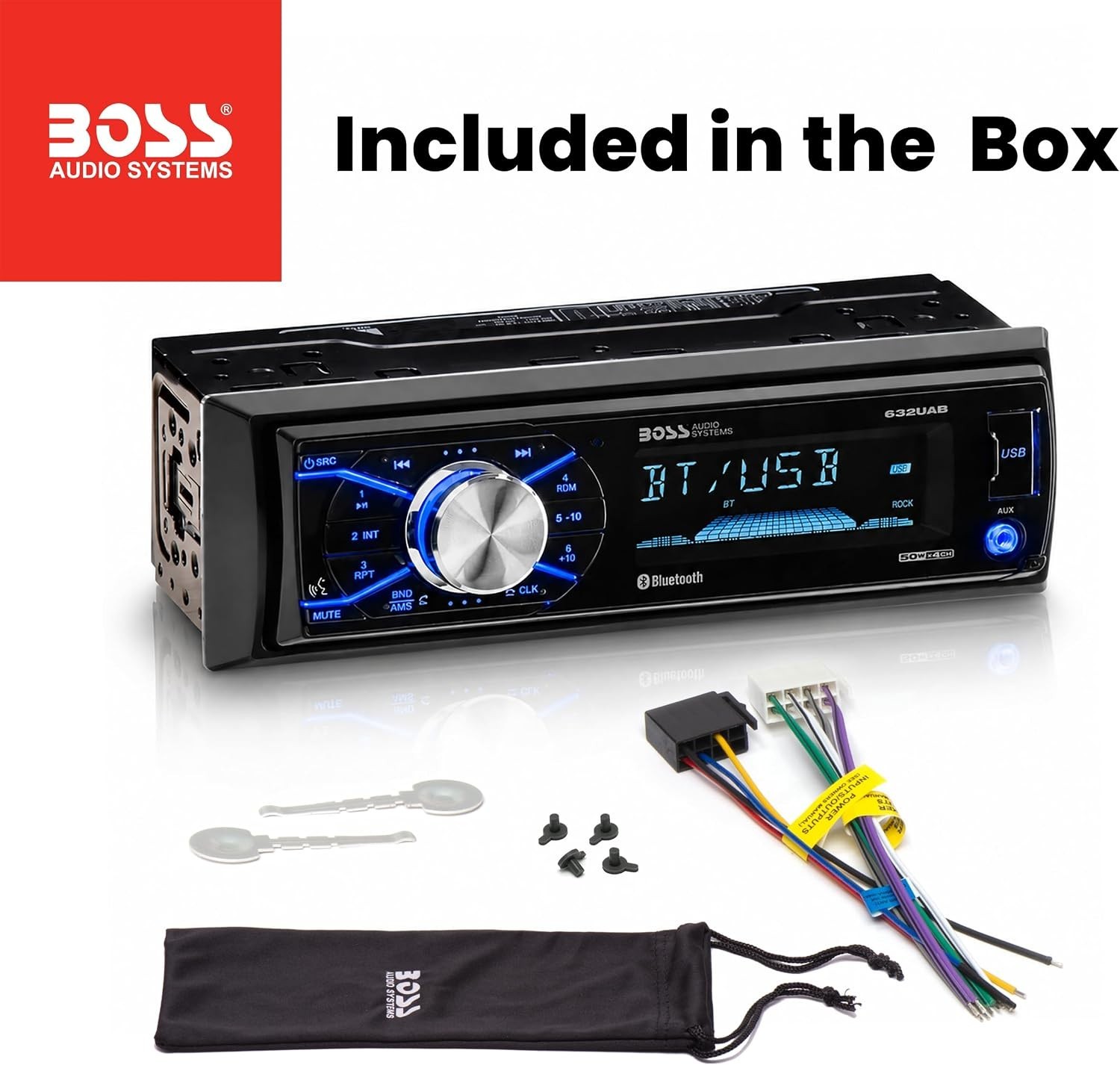 Car Stereo Single Din Bluetooth AM/FM Radio Receiver 632UAB USB Aux No CD Remote
