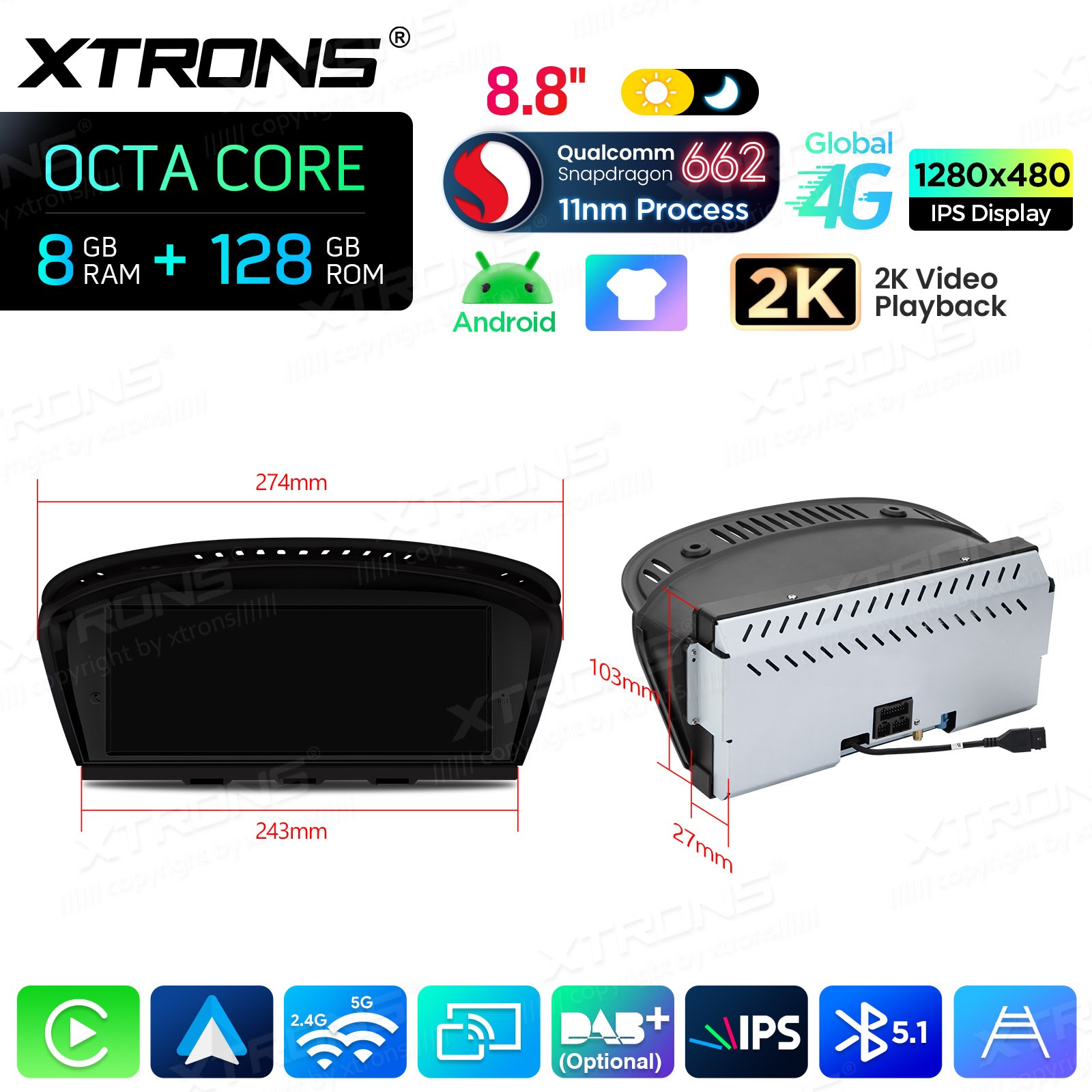 8.8″ For BMW 3 5 Series E90 E60 CCC Carplay Car Stereo Screen GPS 8+128G 4G LTE
