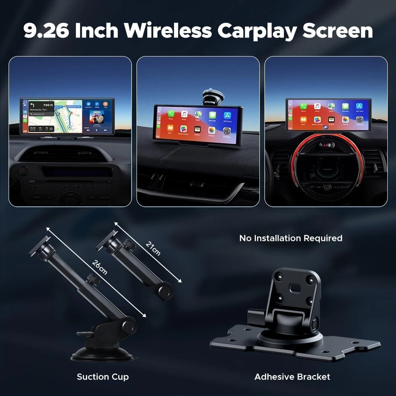9.26″ Wireless Carplay and Android Auto with 2.5K Dash Cam, 1080P Backup Came…