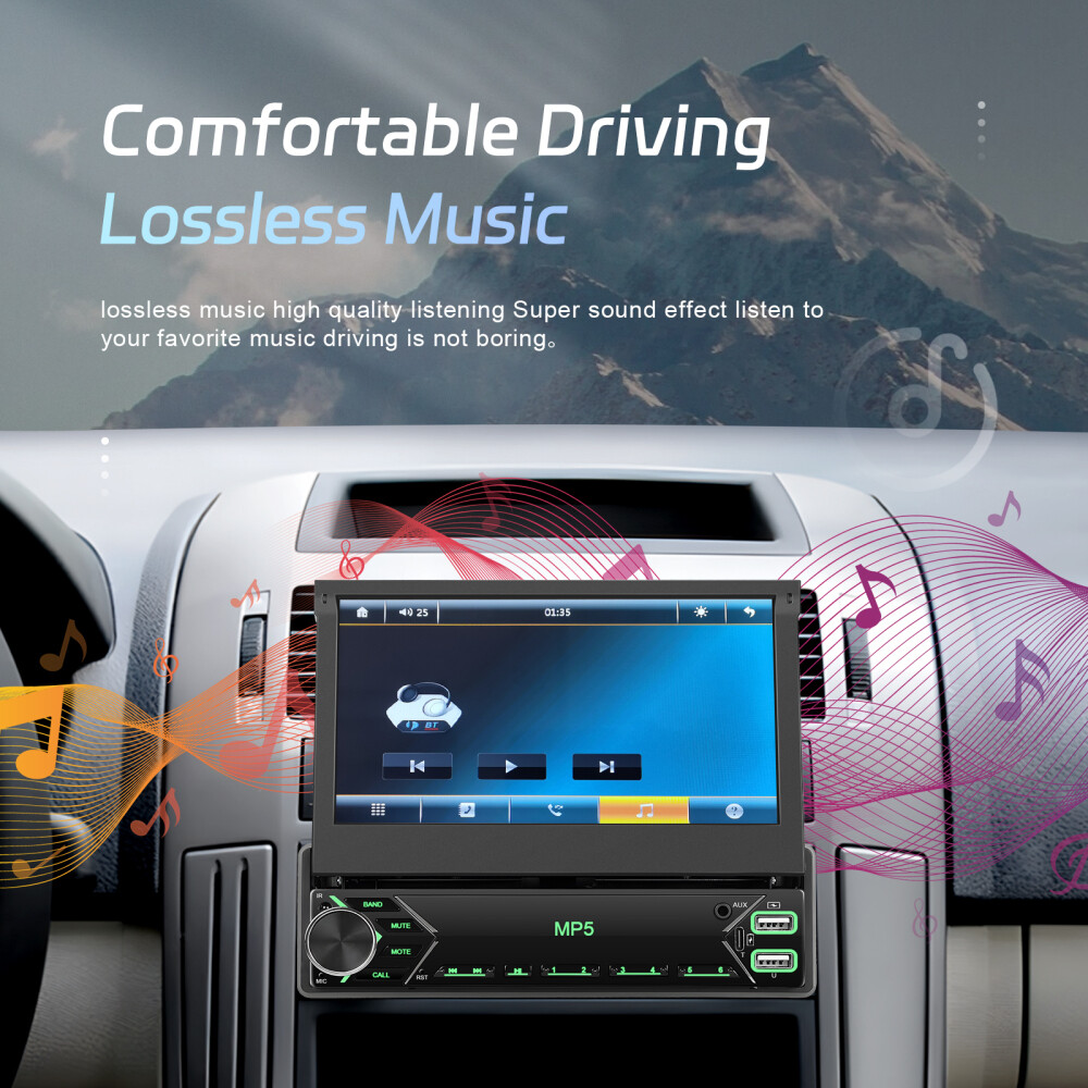 7″ Single 1 DIN Flip out Touch Screen Car MP5 Stereo Radio Bluetooth Mirror Link