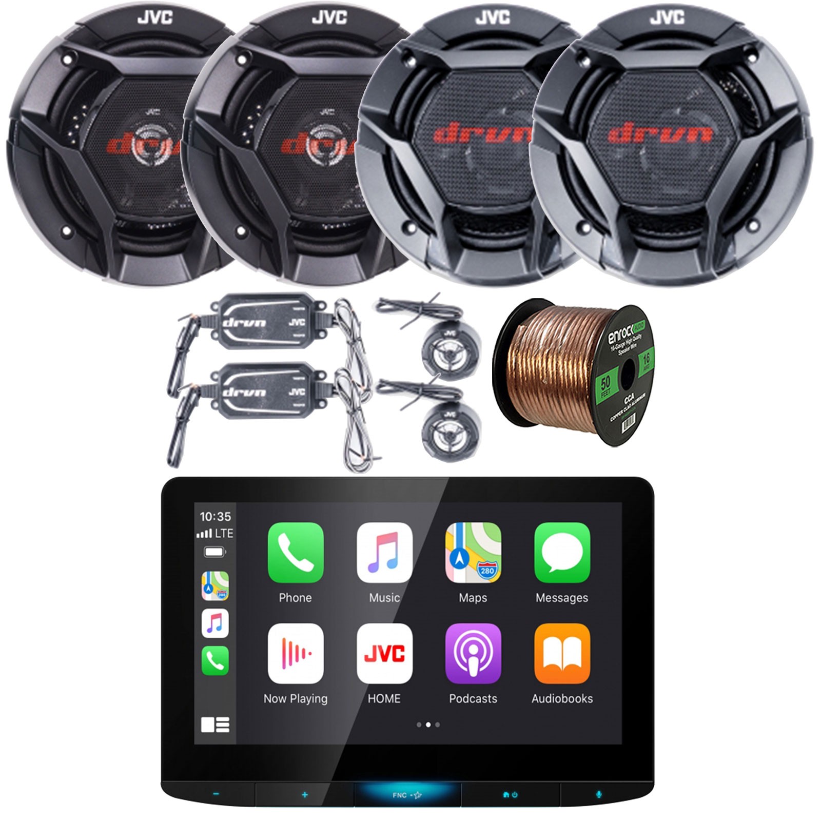 JVC KW-Z1000W Bluetooth Radio, 2x 6.5″ Speaker, 2x 6.5″ Component Speaker, Wire