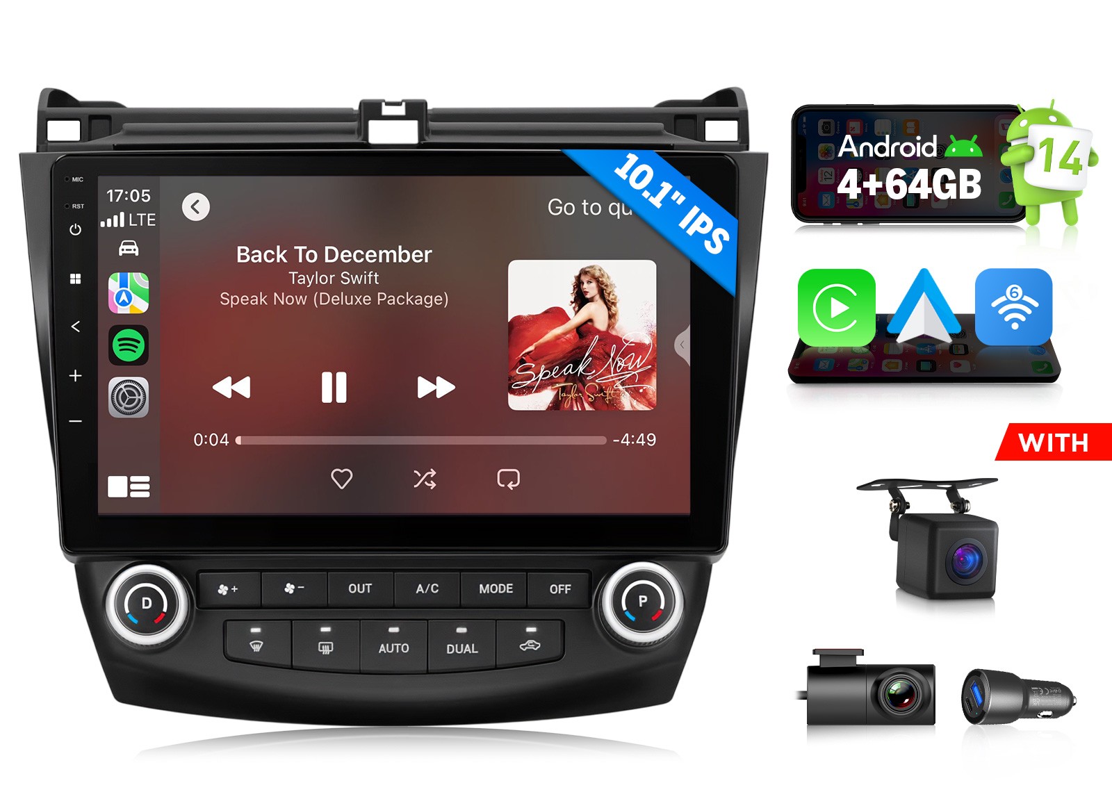 10.1″Android Auto 4+64 Car Stereo Radio CarPlay For Honda Accord 2003-2007 FM AM