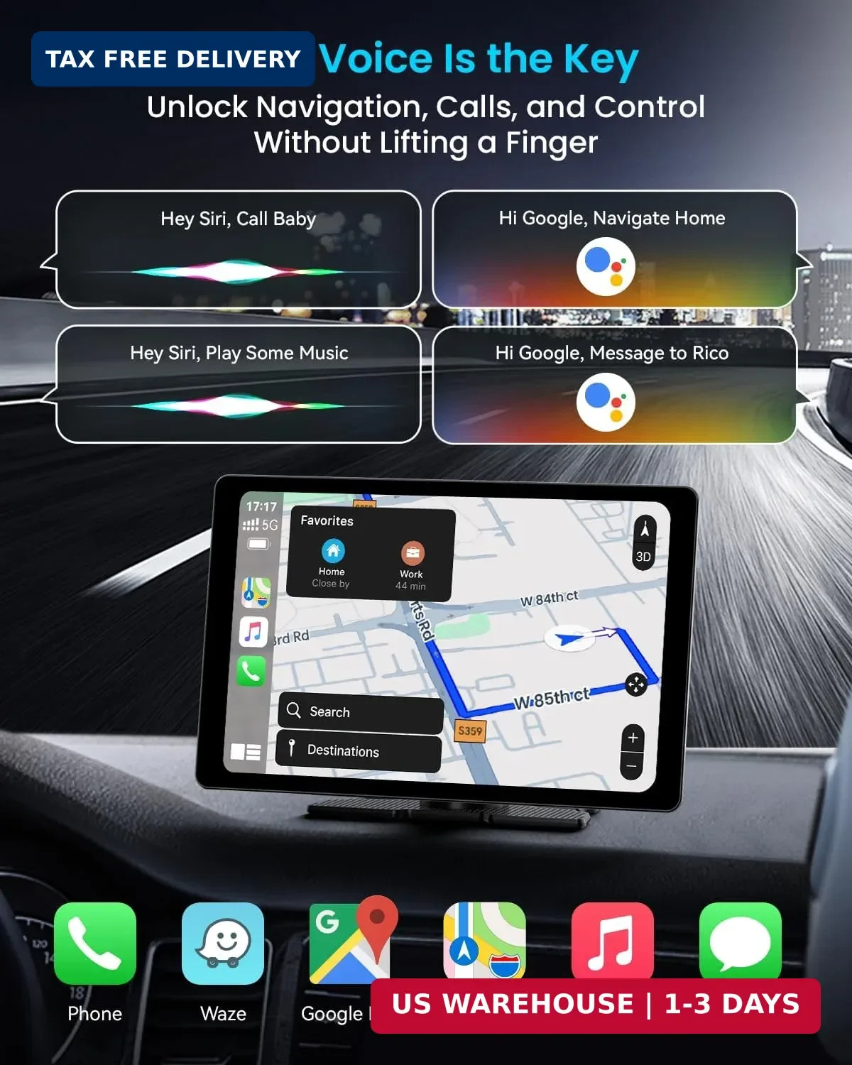 11″ Extra Large Wireless Apple CarPlay Screen for Car – Ultra-Slim 0.16 Inch Tou