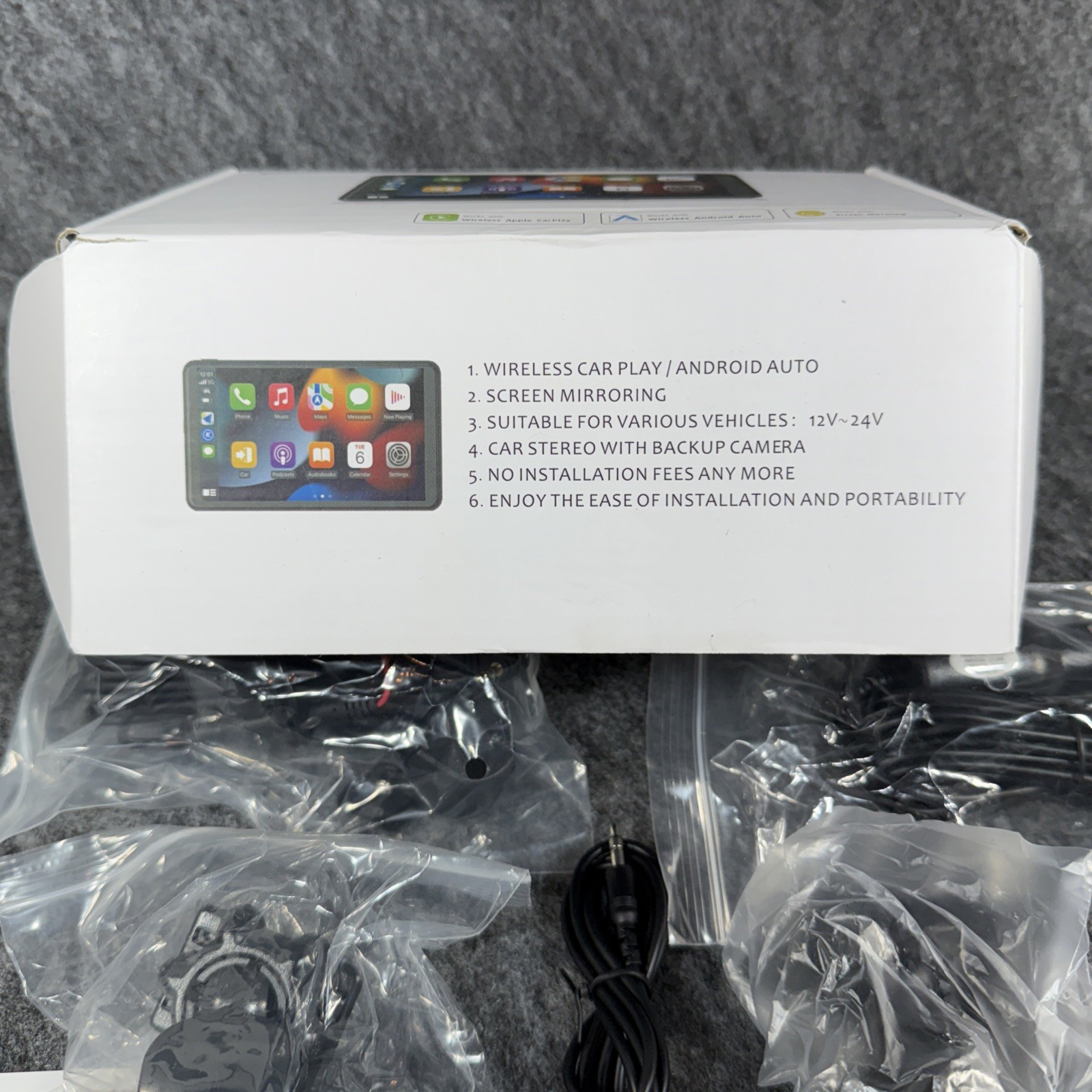 Portable Wireless Car Stereo, 7″ Screen, UPGRADED + Apple Carplay, Android Auto