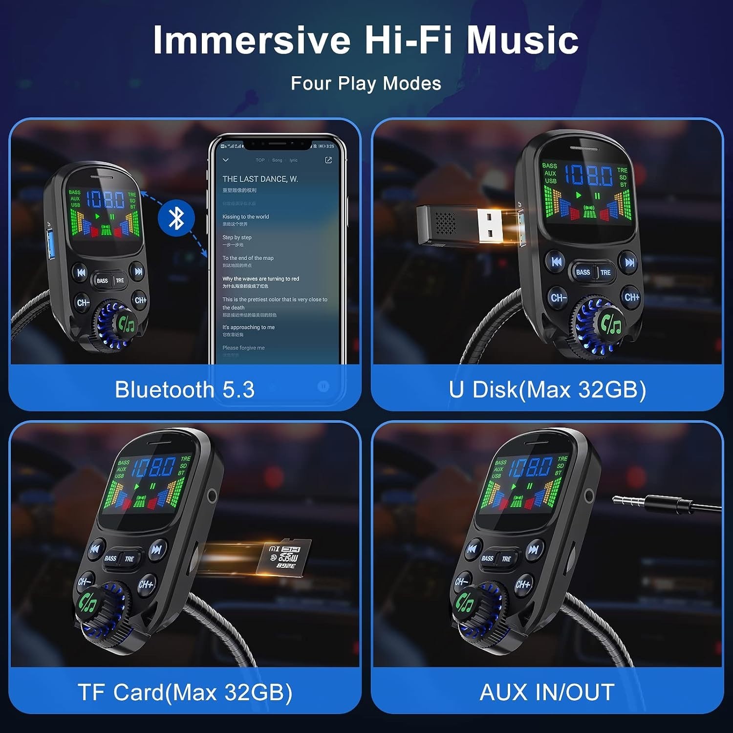 Transmisor De Audio FM Para Auto Bluetooth 5.3 USB Receptor Radio For Carro New