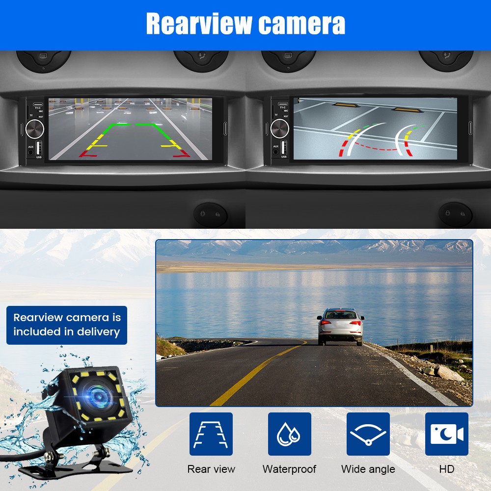 Rear Camera MIC 6.36″CarPlay Android Auto Universal Car Stereo Multimedia Player